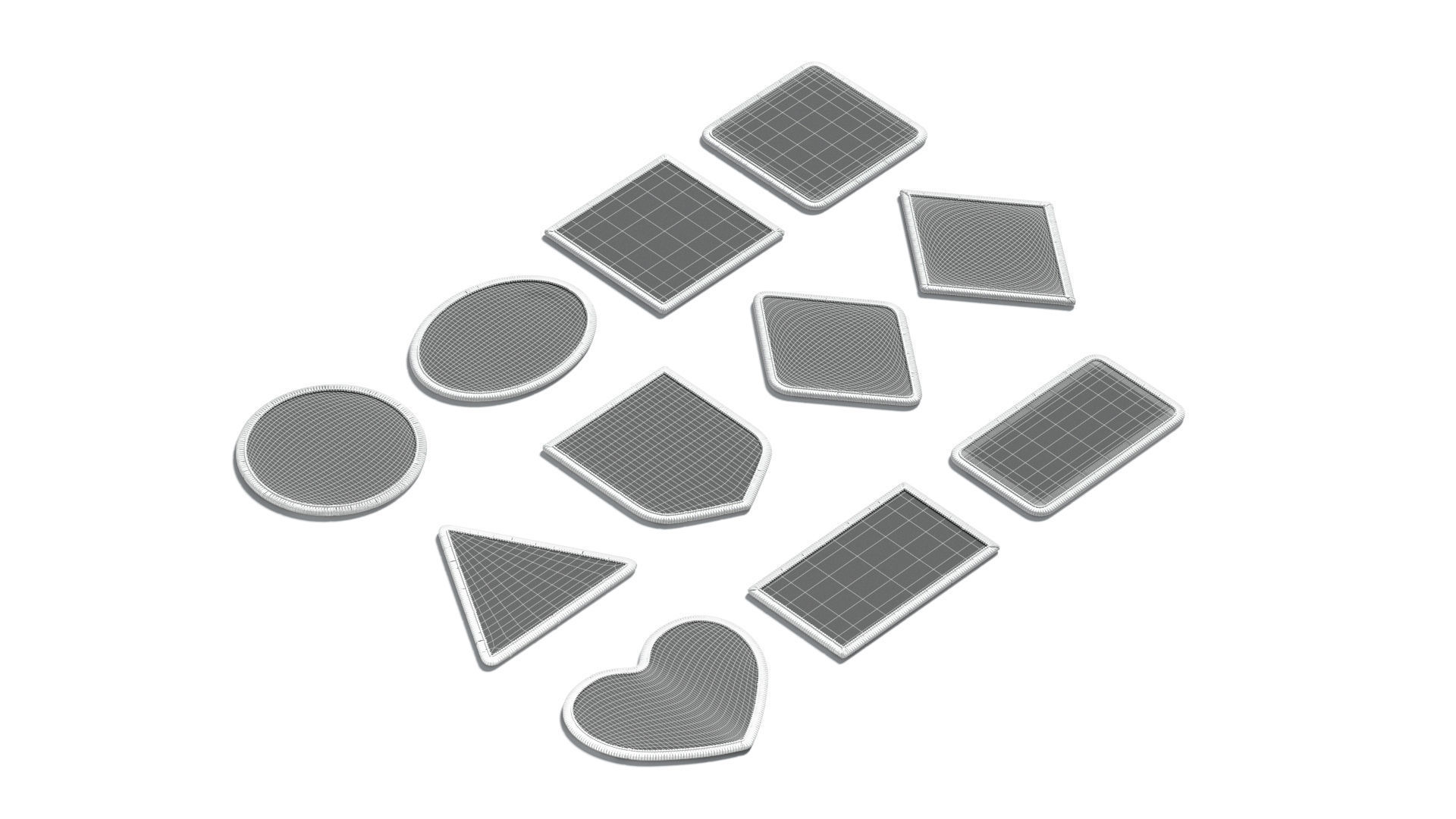 White Embroidered Patch Set - 11 shapes lying embroidery badges 3D model_10