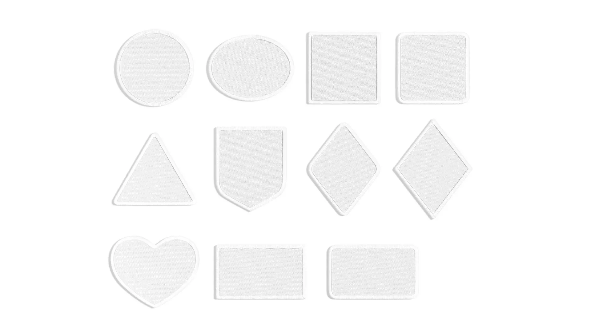 White Embroidered Patch Set - 11 shapes lying embroidery badges 3D model_0