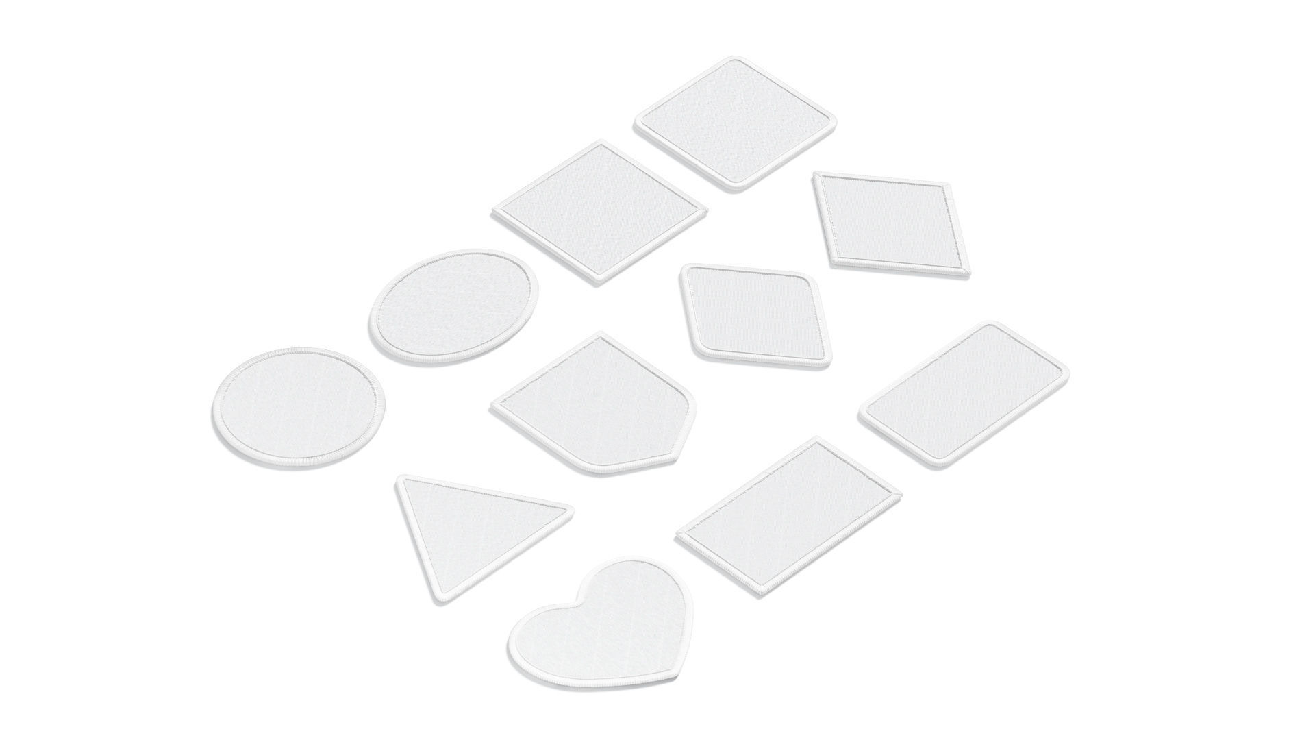 White Embroidered Patch Set - 11 shapes lying embroidery badges 3D model_1