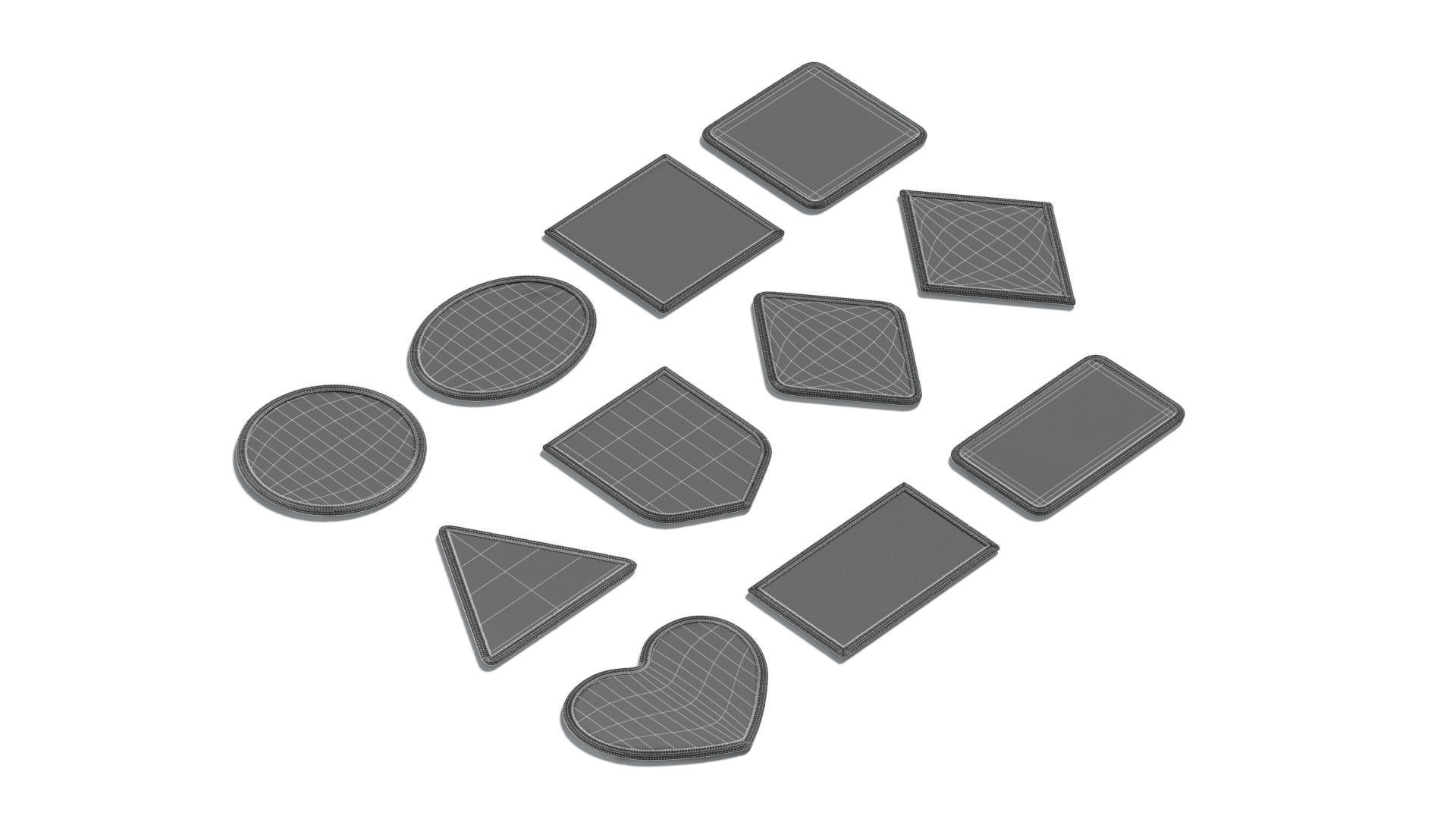 White Embroidered Patch Set - 11 shapes lying embroidery badges 3D model_8