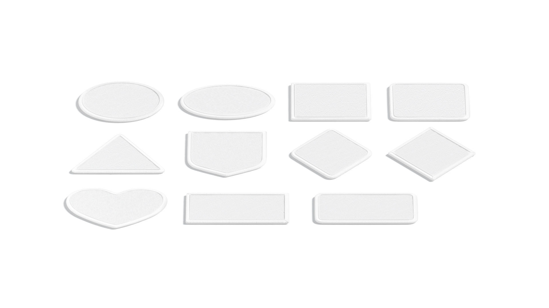 White Embroidered Patch Set - 11 shapes lying embroidery badges 3D model_3