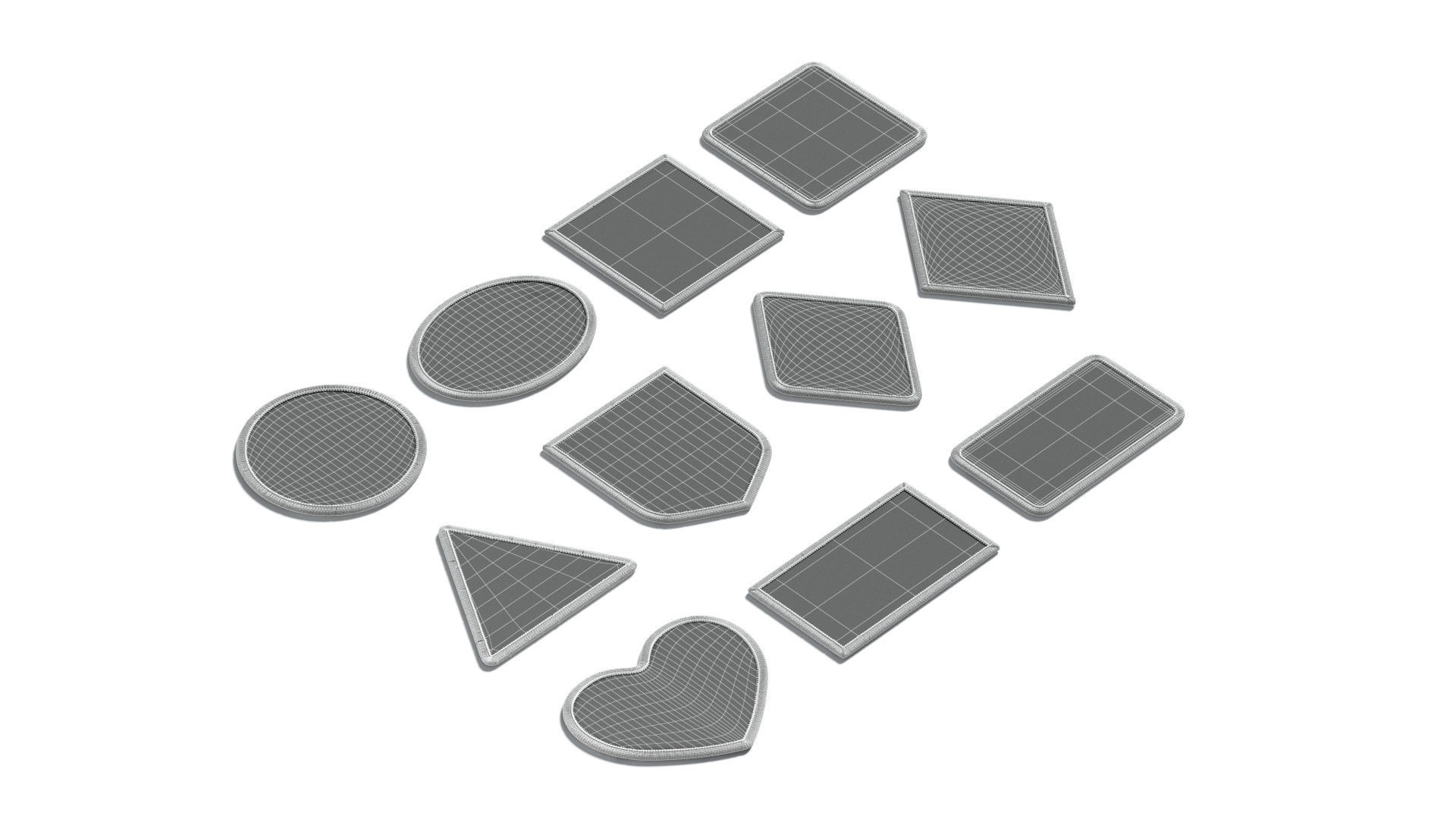 White Embroidered Patch Set - 11 shapes lying embroidery badges 3D model_9