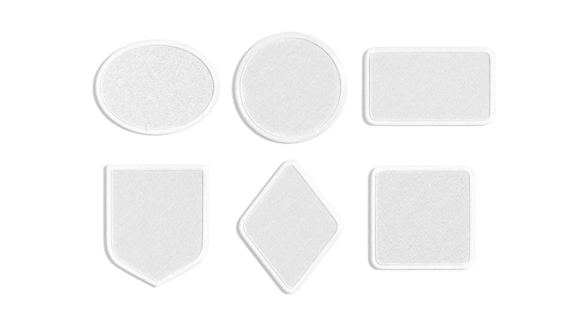 White Embroidered Patch Set - 6 shapes lying embroidery badges 3D model_0