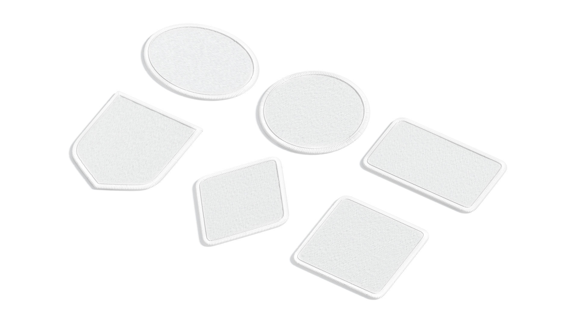 White Embroidered Patch Set - 6 shapes lying embroidery badges 3D model_4