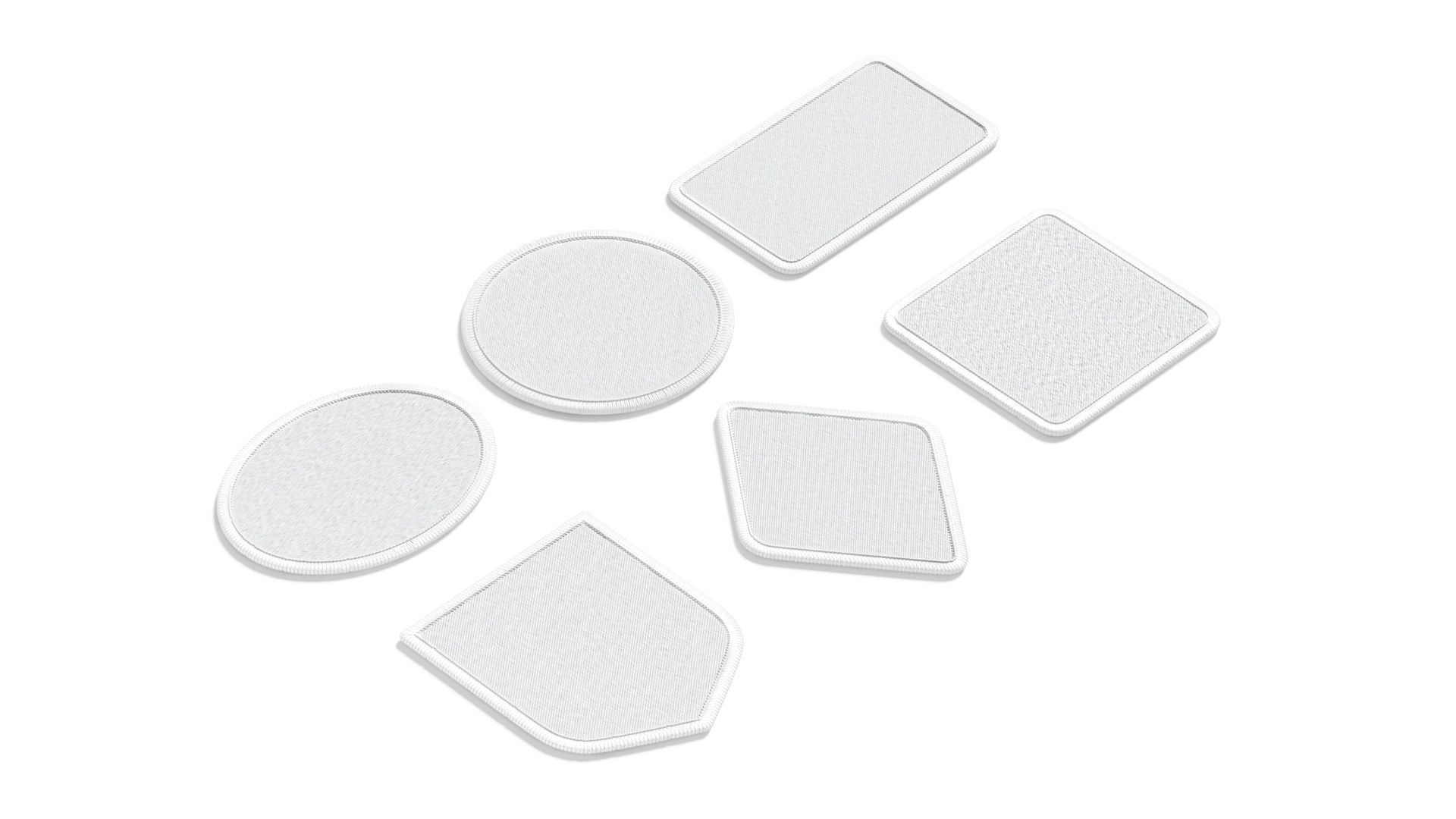 White Embroidered Patch Set - 6 shapes lying embroidery badges 3D model_1