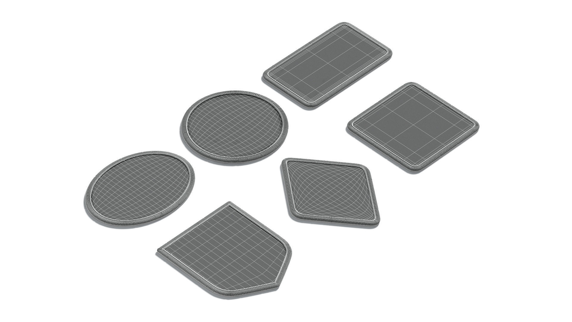 White Embroidered Patch Set - 6 shapes lying embroidery badges 3D model_7