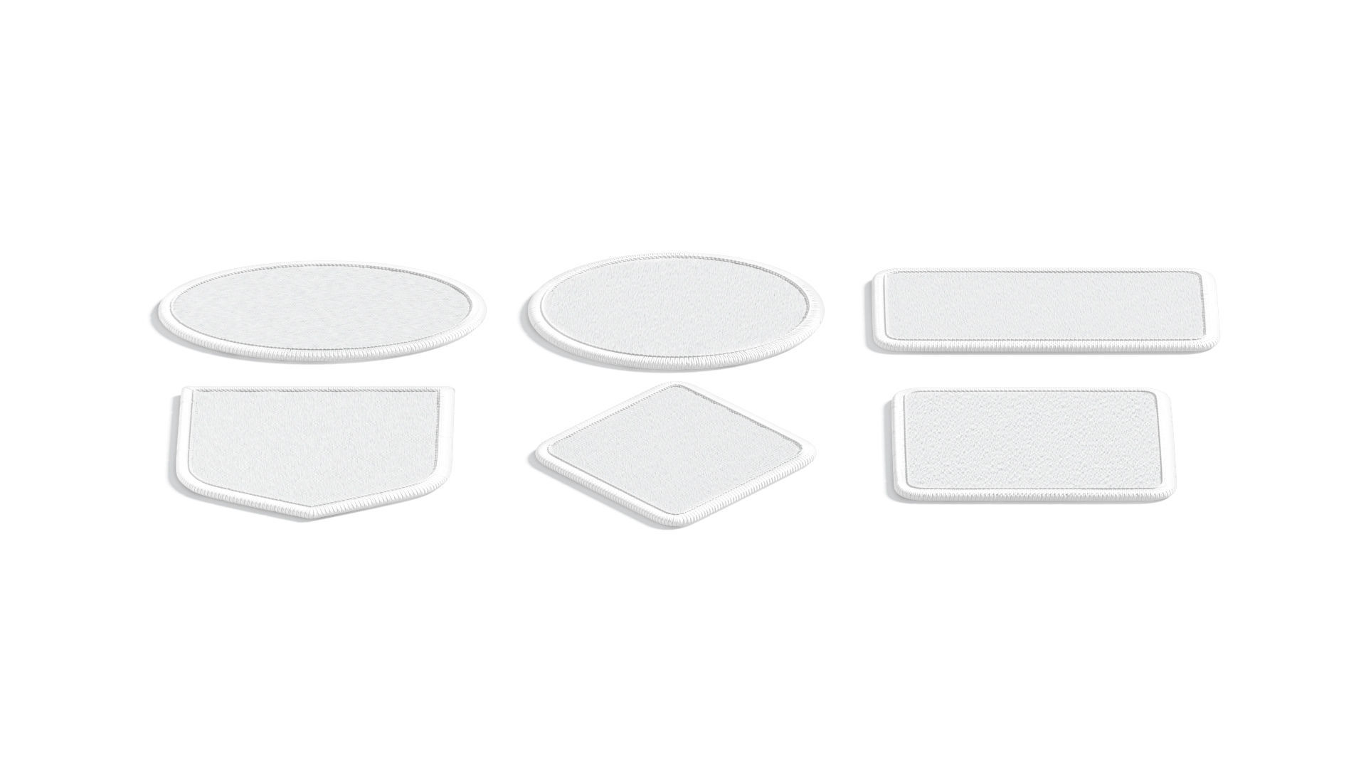 White Embroidered Patch Set - 6 shapes lying embroidery badges 3D model_3
