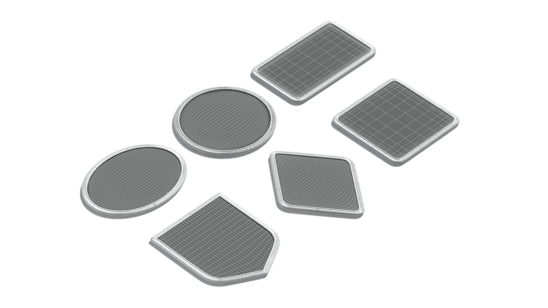 White Embroidered Patch Set - 6 shapes lying embroidery badges 3D model_8