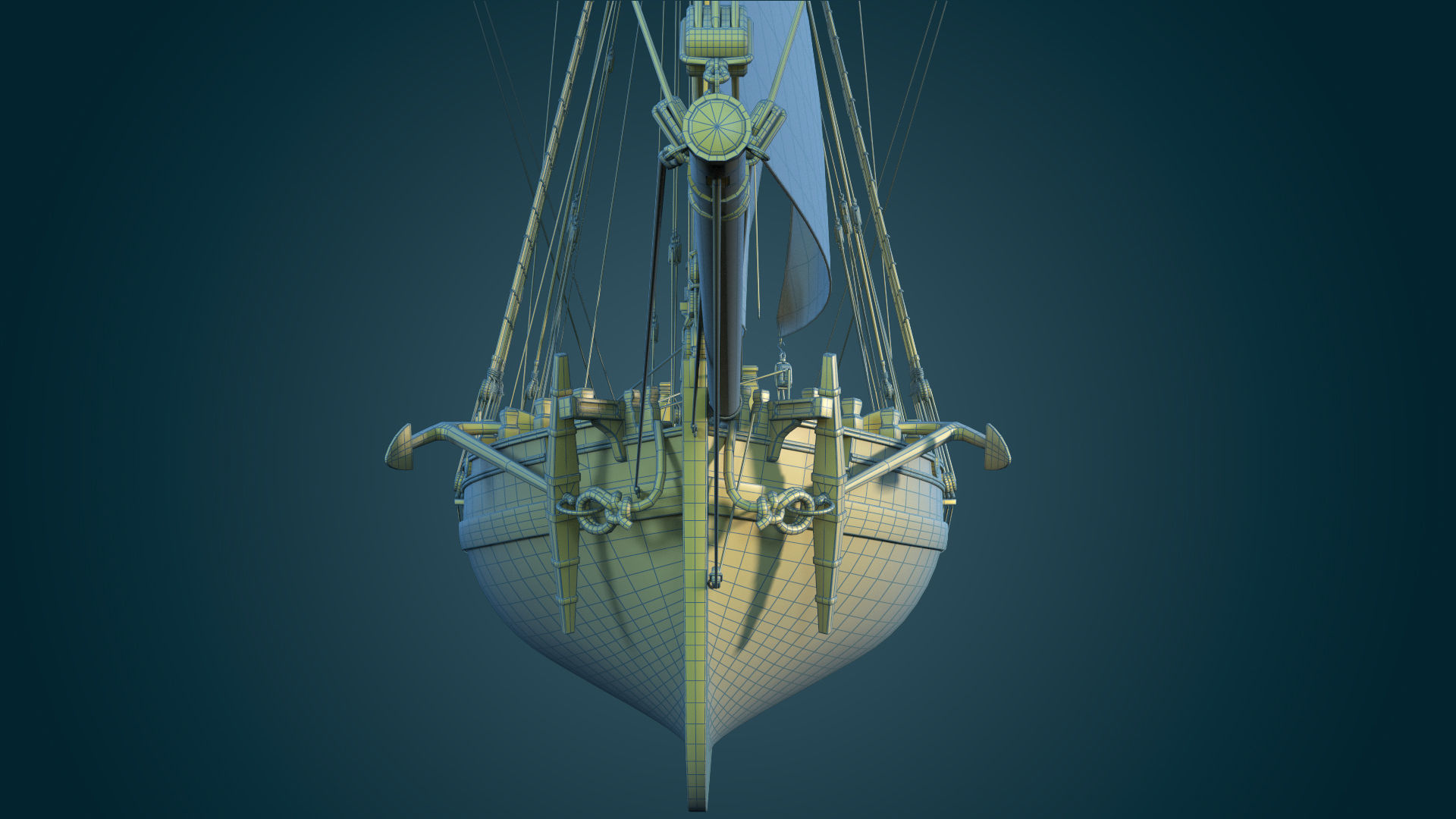 Cutter HMS Alert 1777 Low-poly 3D model_5
