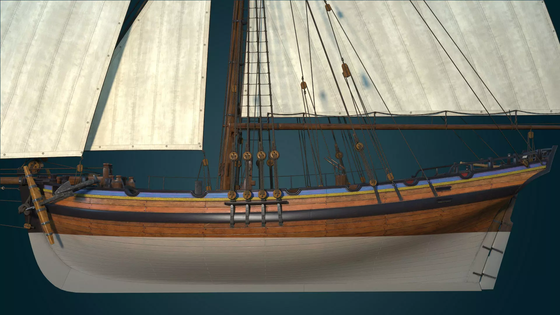 Cutter HMS Alert 1777 Low-poly 3D model_0