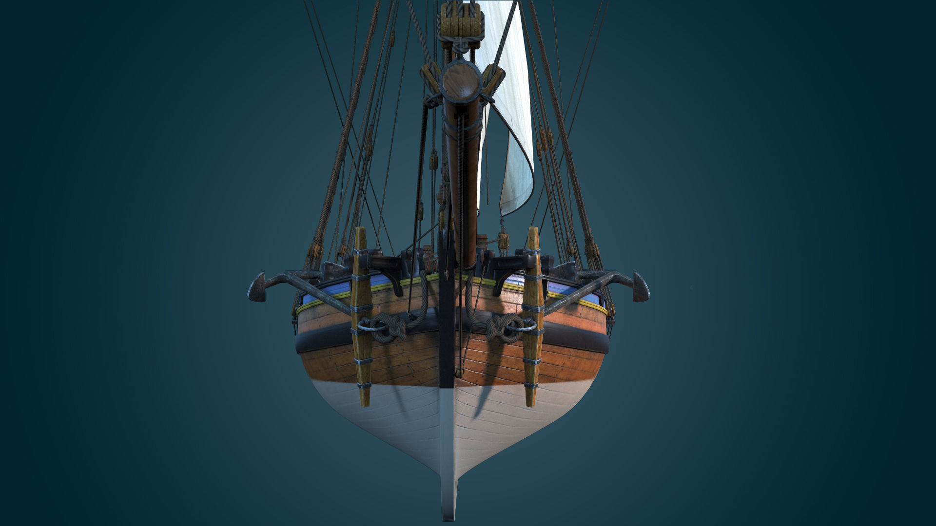 Cutter HMS Alert 1777 Low-poly 3D model_4