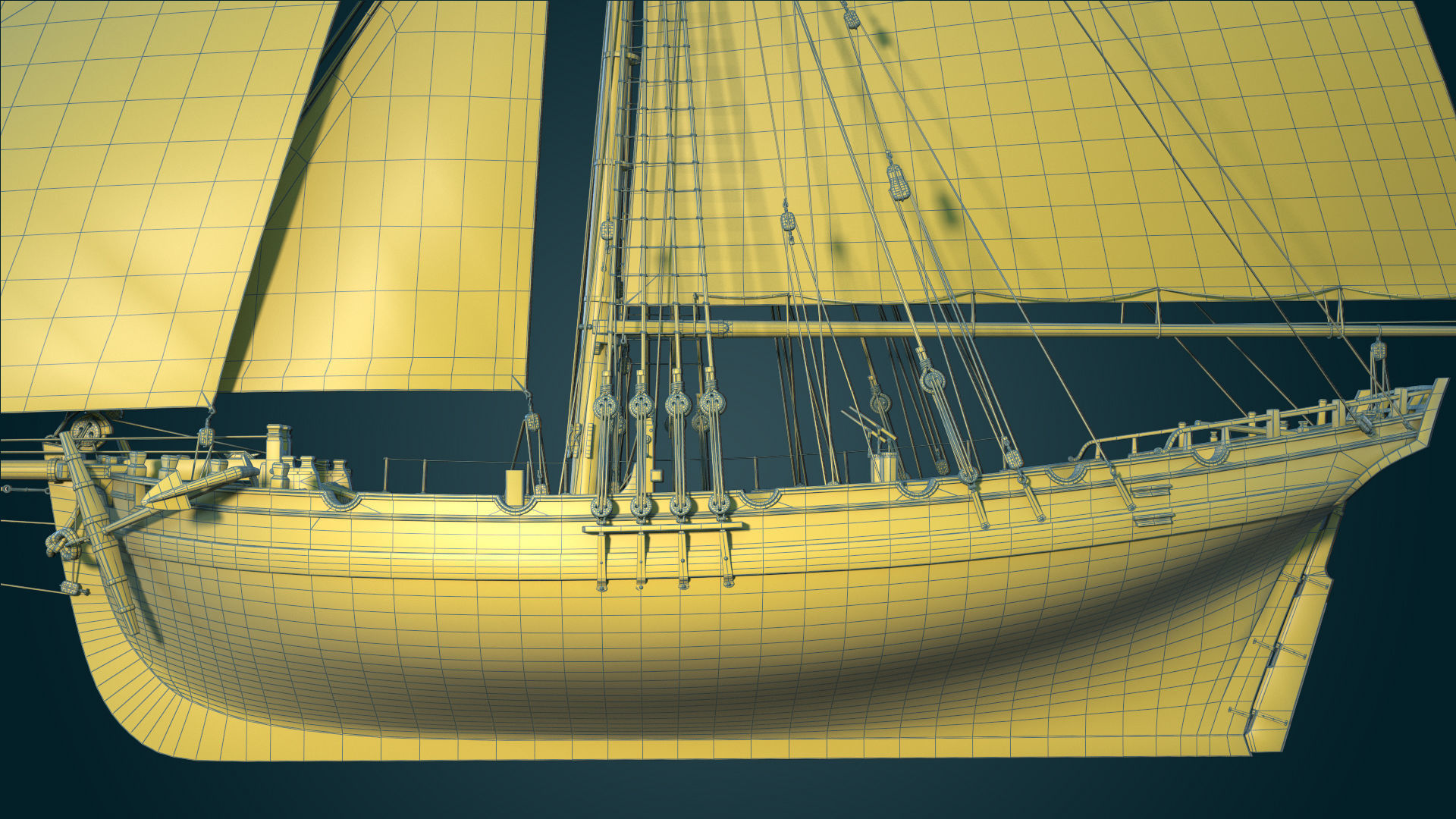 Cutter HMS Alert 1777 Low-poly 3D model_6