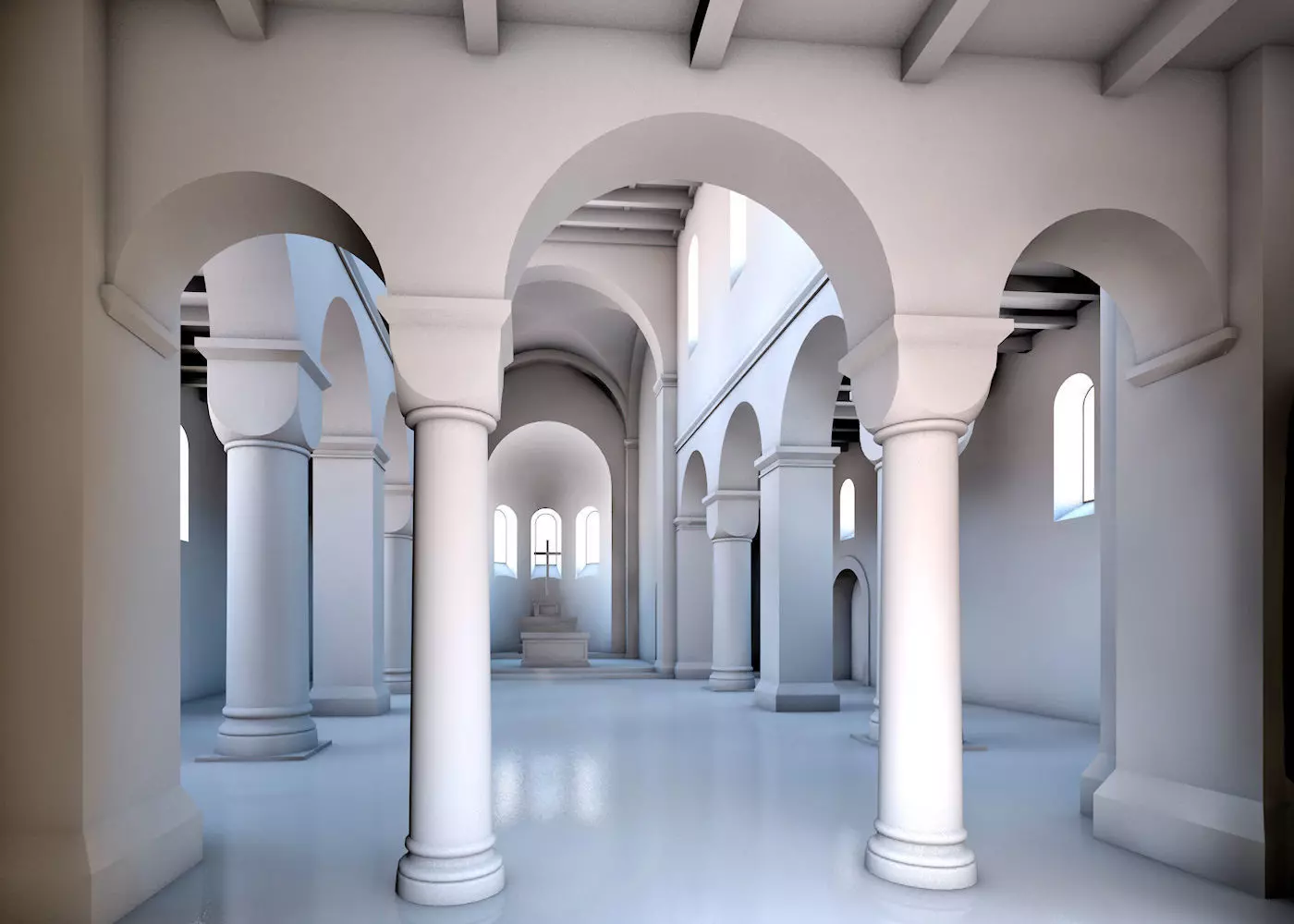 Church interior - romanesque medieval Low-poly 3D model_0