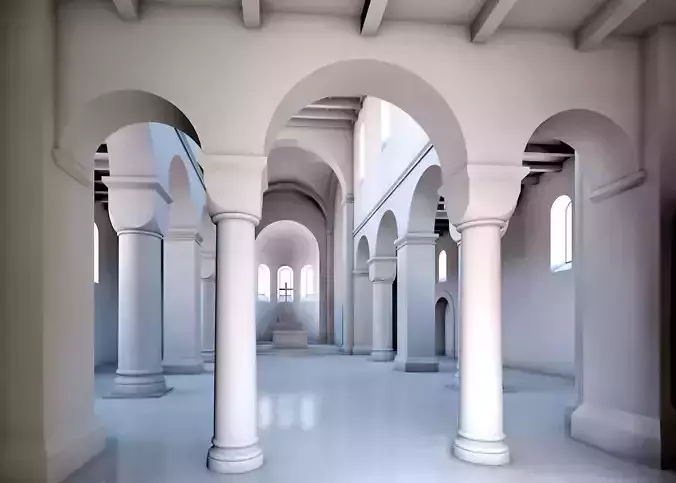 Church interior - romanesque medieval Low-poly 3D model