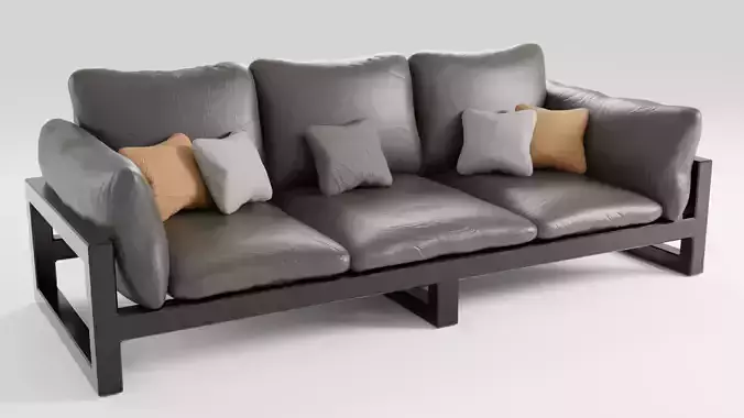 Leather sofa with metal base