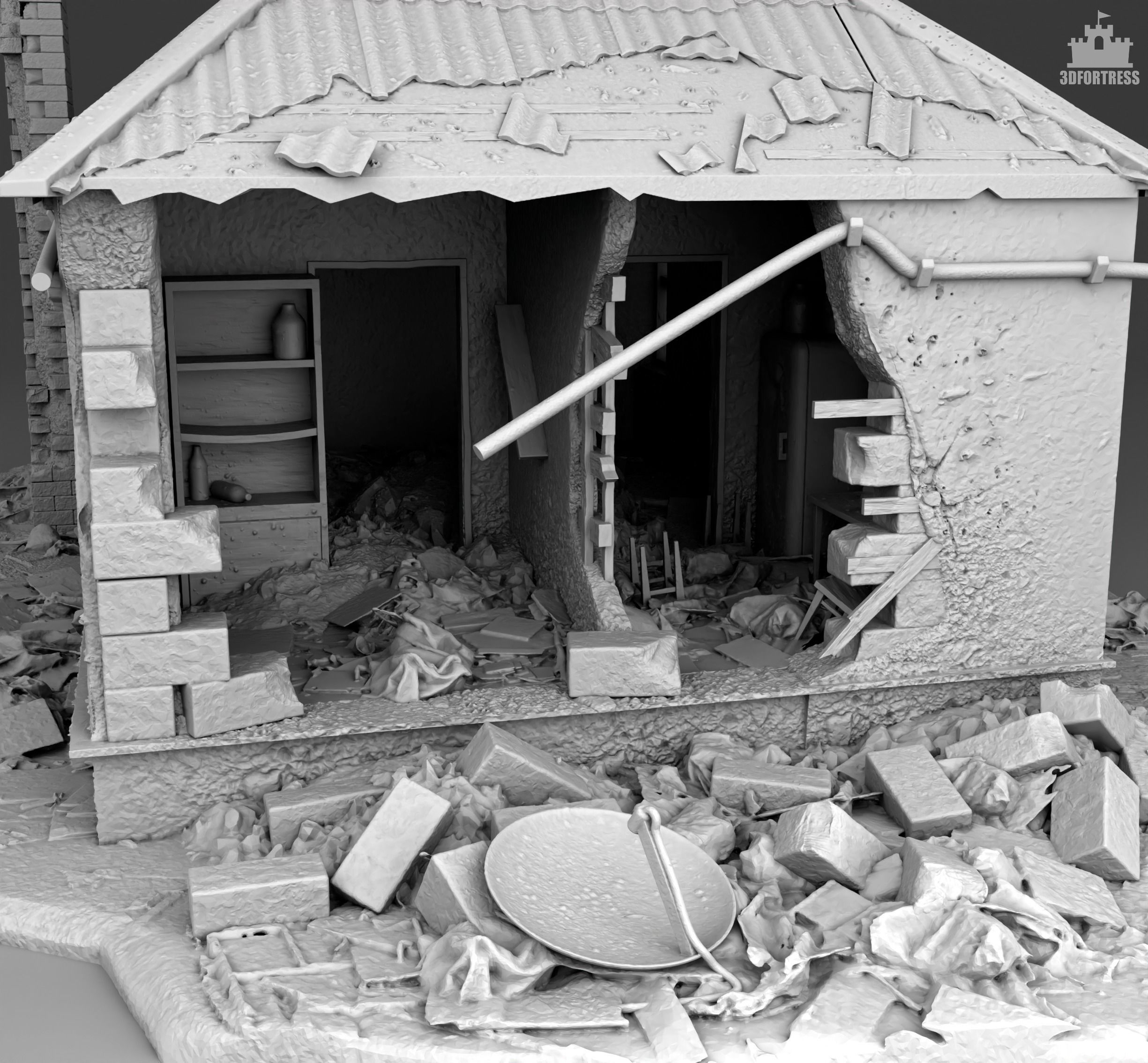The-house-is-heavily-shelled 3D print model_4