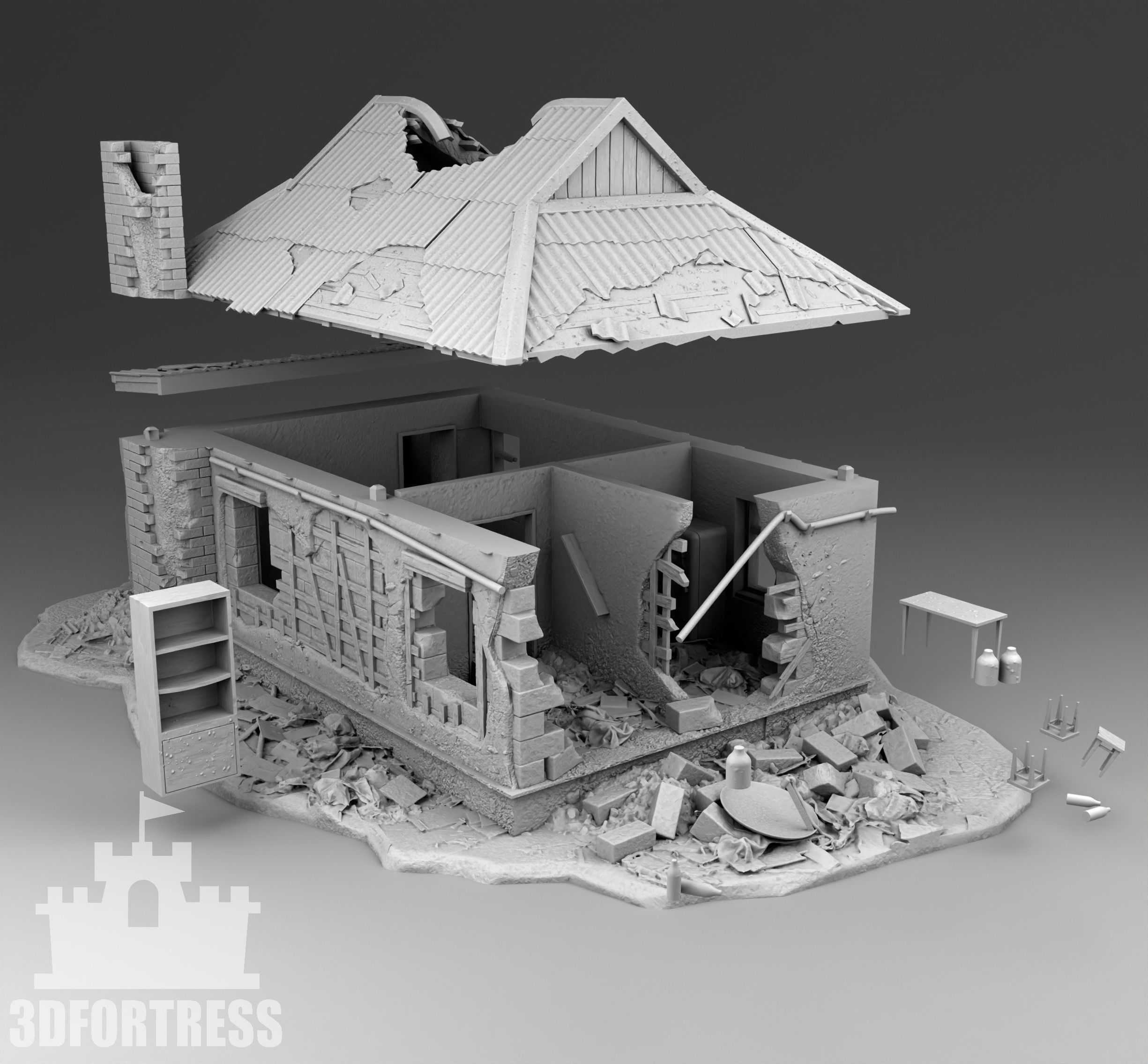 The-house-is-heavily-shelled 3D print model_3