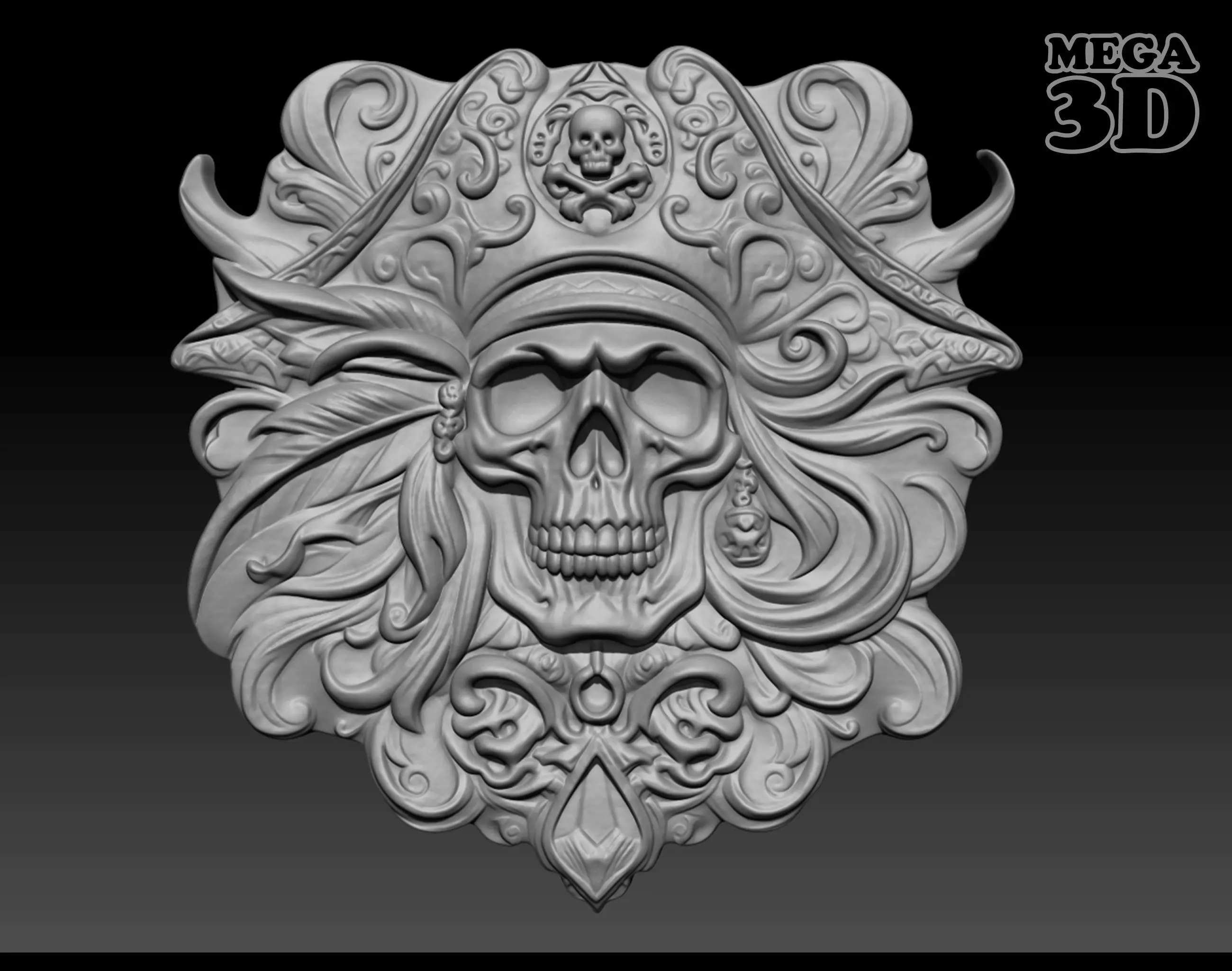 Pirate Skull basrelief 240517 07 3D print model_0