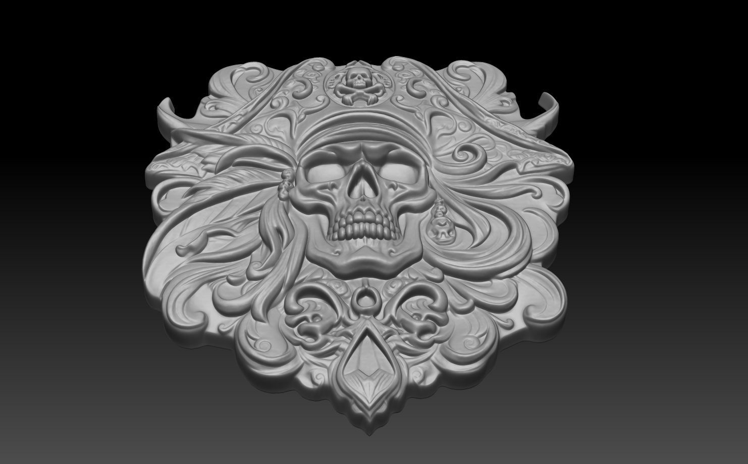 Pirate Skull basrelief 240517 07 3D print model_4