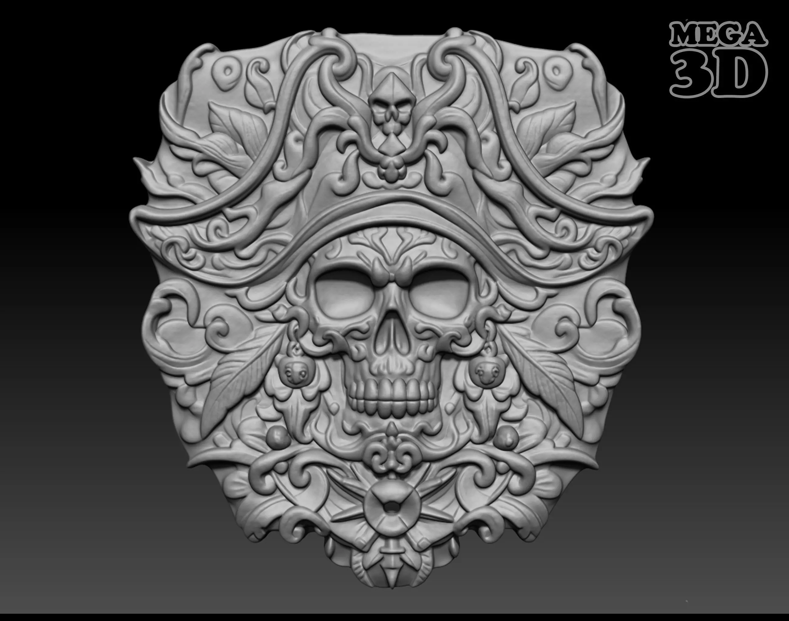Pirate Skull basrelief 240517 06 3D print model_0