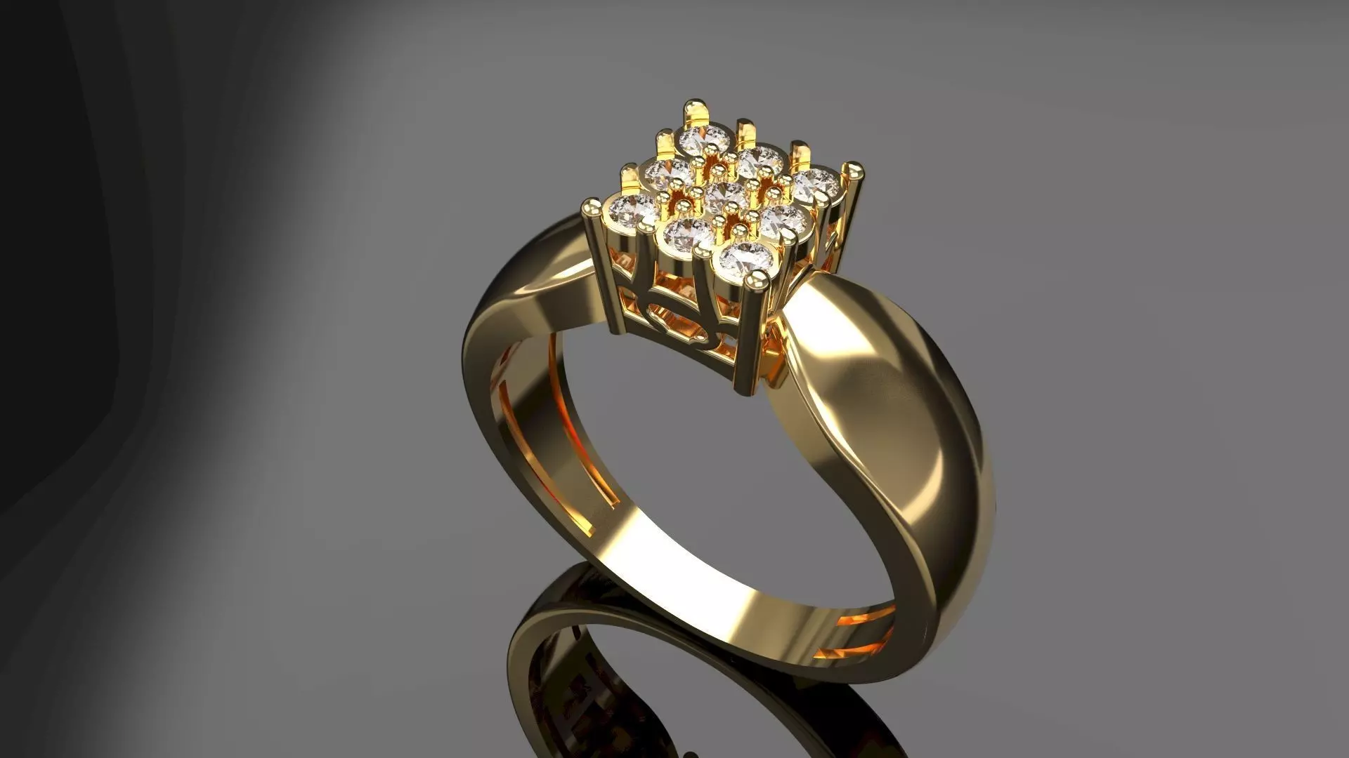 Gold ring with diamonds for women 3 3D print model_0