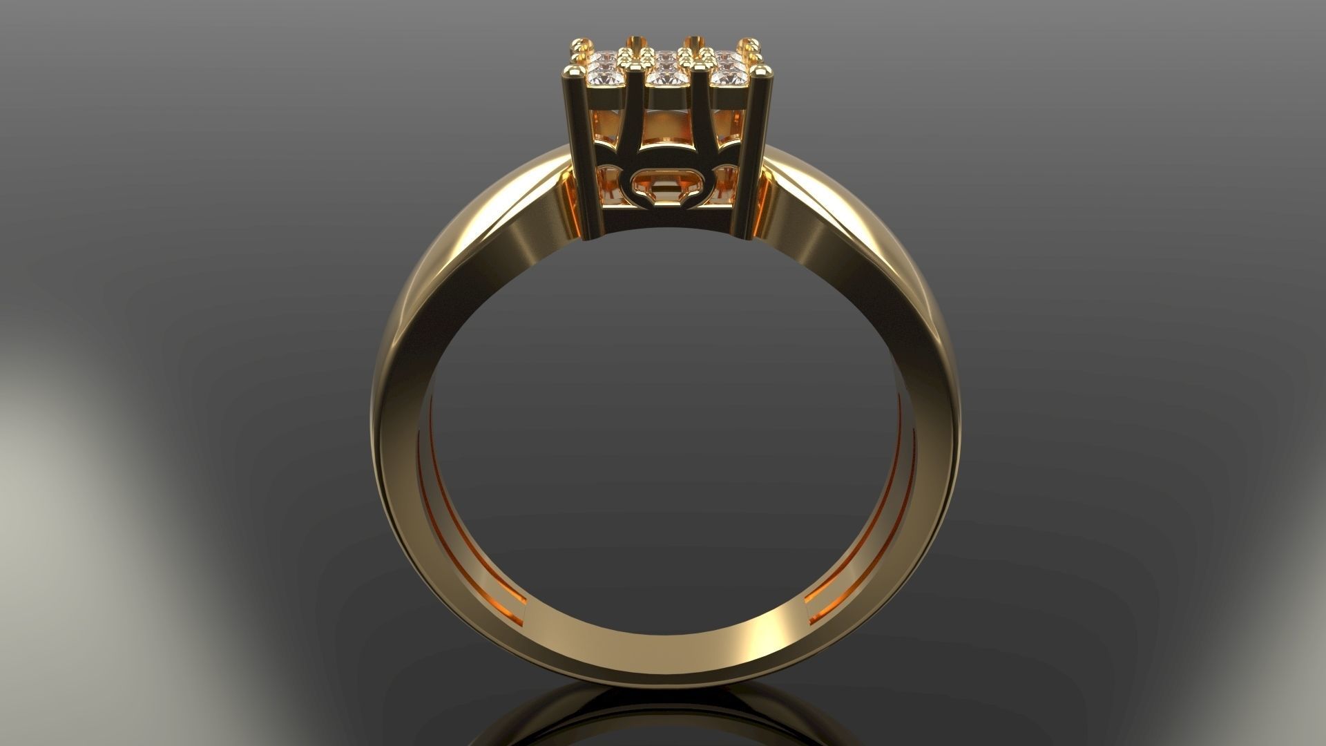 Gold ring with diamonds for women 3 3D print model_3
