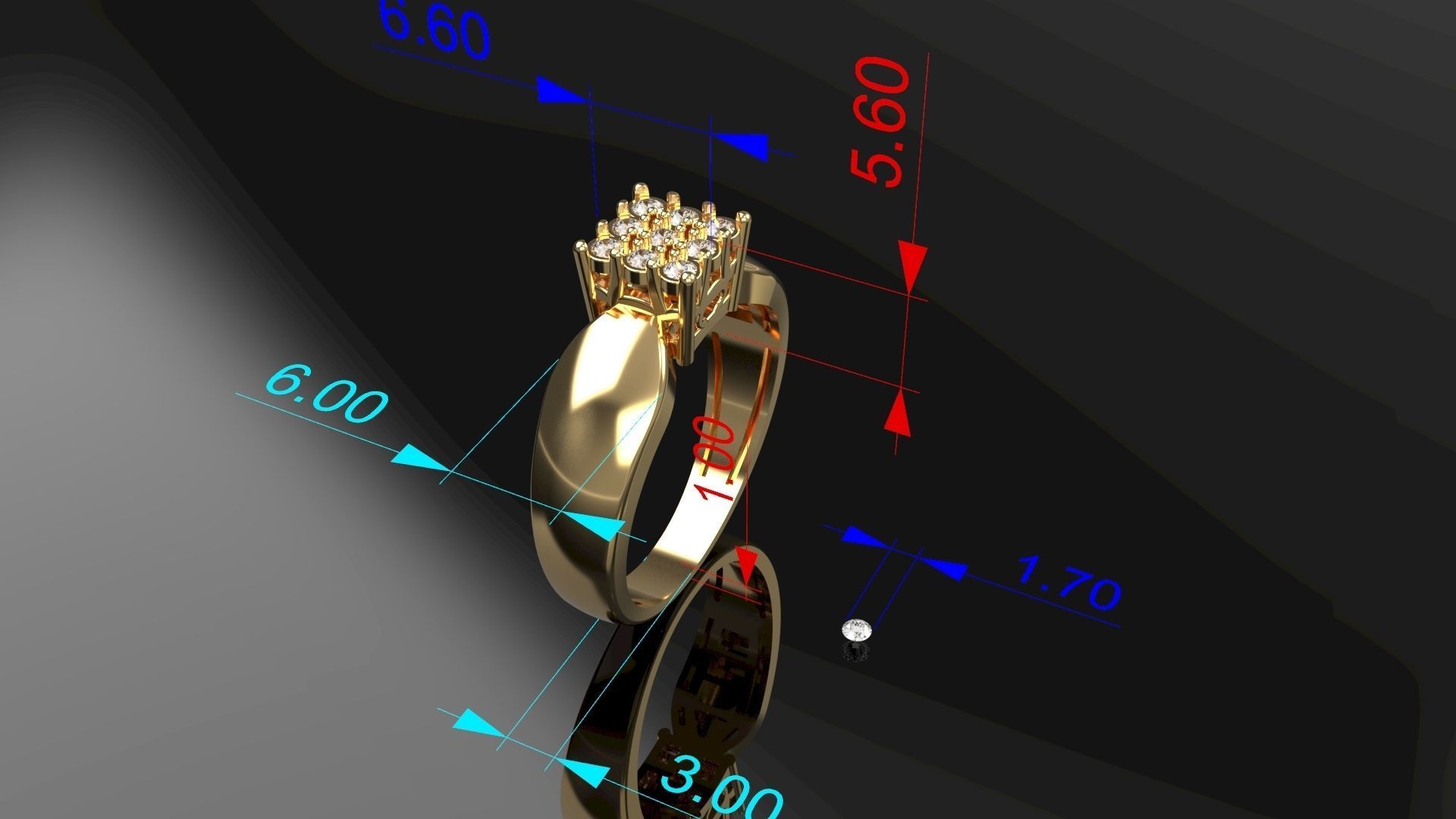 Gold ring with diamonds for women 3 3D print model_5