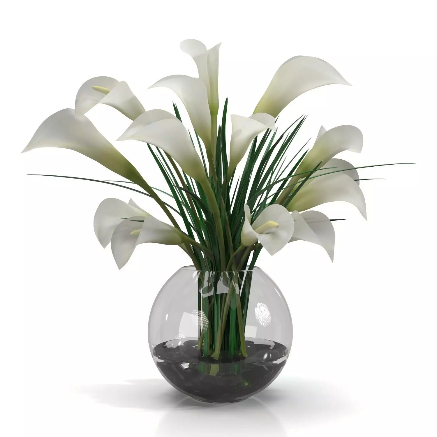 Calla Lily Arrangement in glass vase PBR 3D model_0