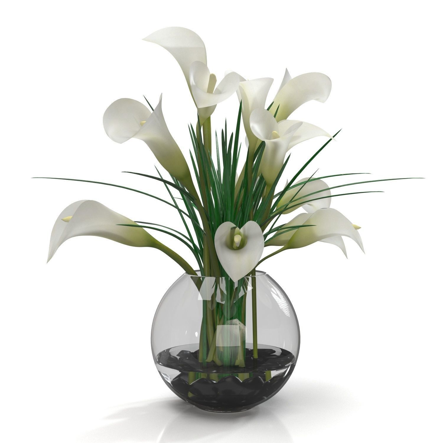 Calla Lily Arrangement in glass vase PBR 3D model_1