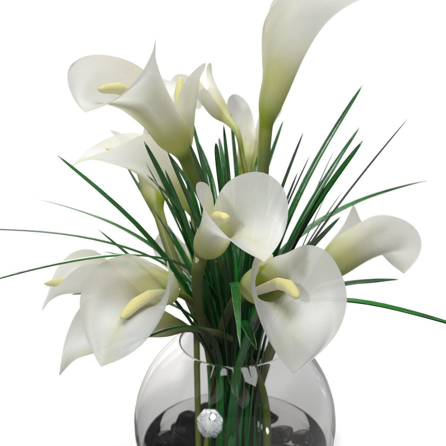Calla Lily Arrangement in glass vase PBR 3D model_3