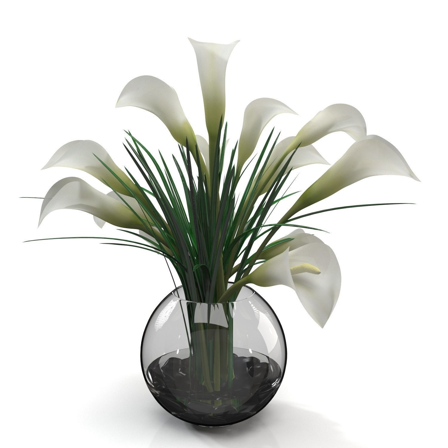 Calla Lily Arrangement in glass vase PBR 3D model_4