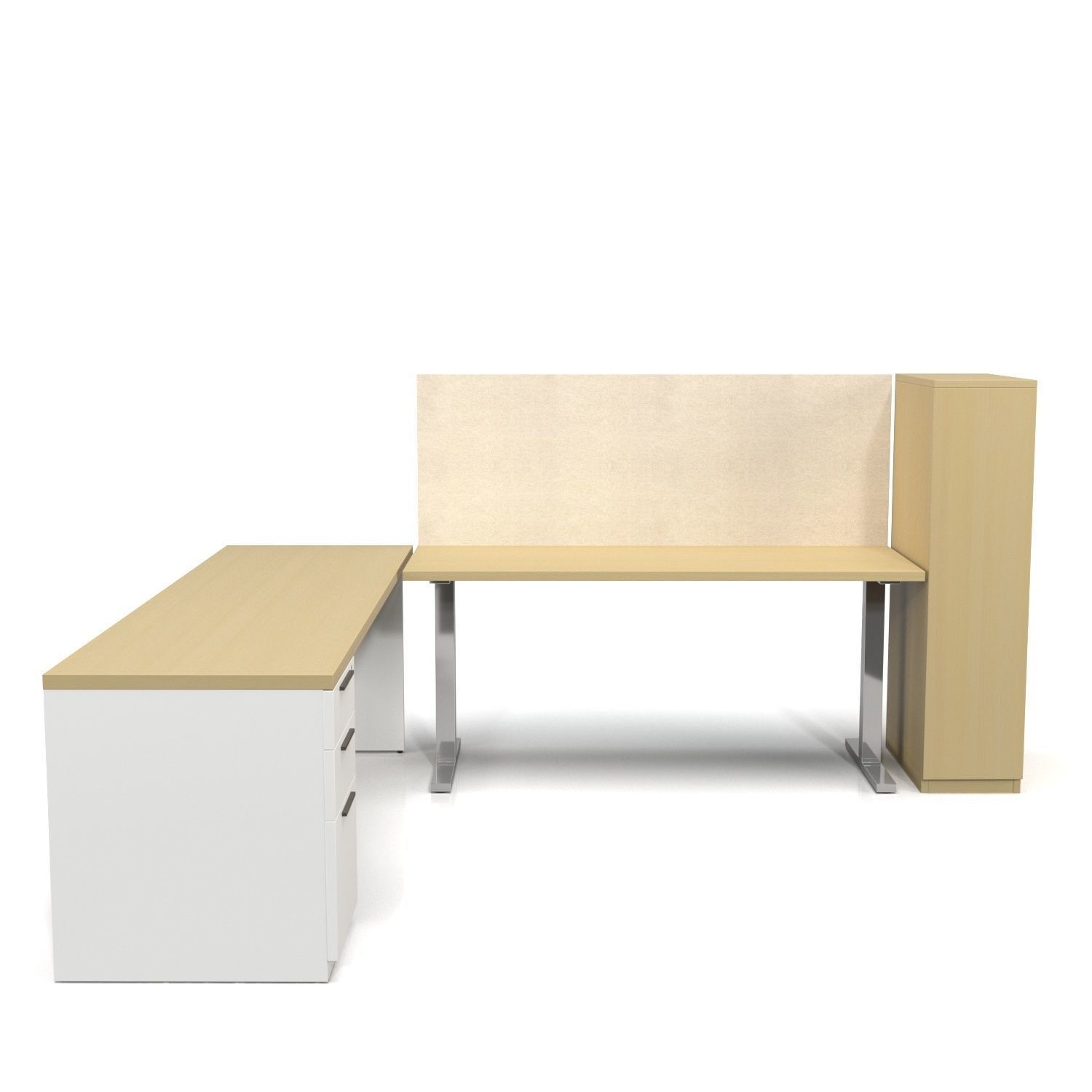 L Shape Adjustable Office Desk And Table PBR 3D model_1