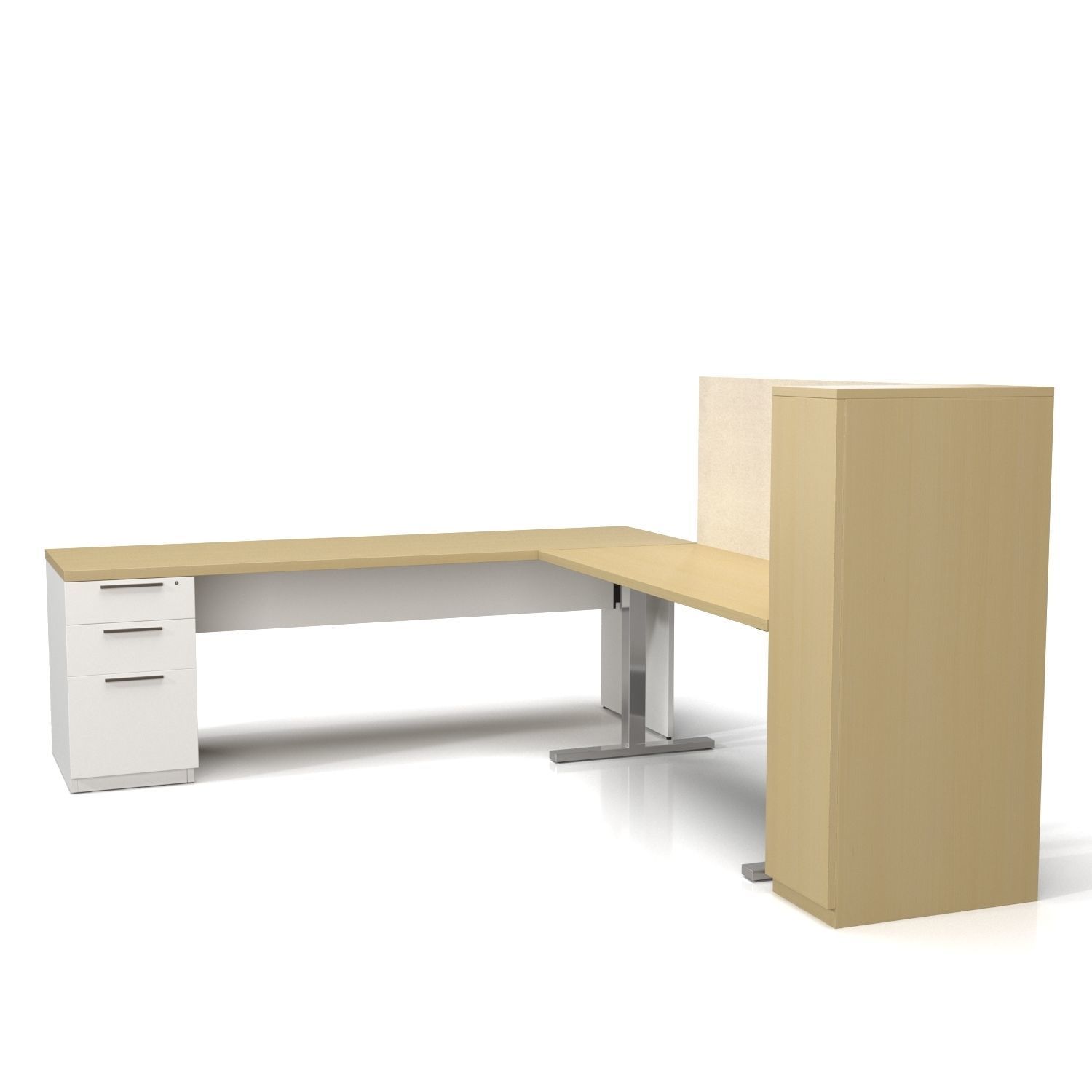 L Shape Adjustable Office Desk And Table PBR 3D model_4