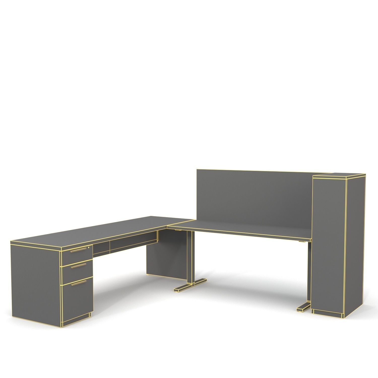 L Shape Adjustable Office Desk And Table PBR 3D model_5