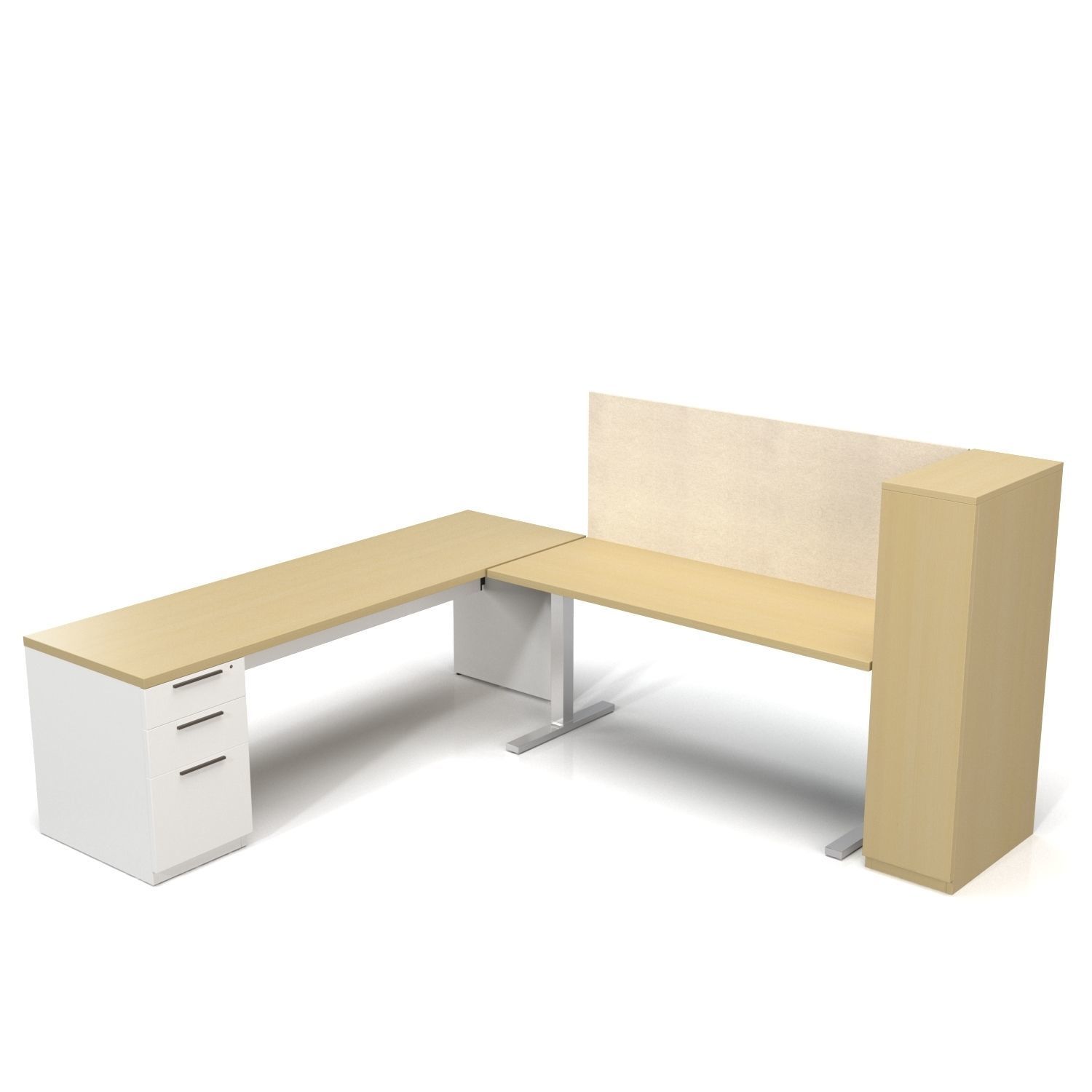 L Shape Adjustable Office Desk And Table PBR 3D model_2