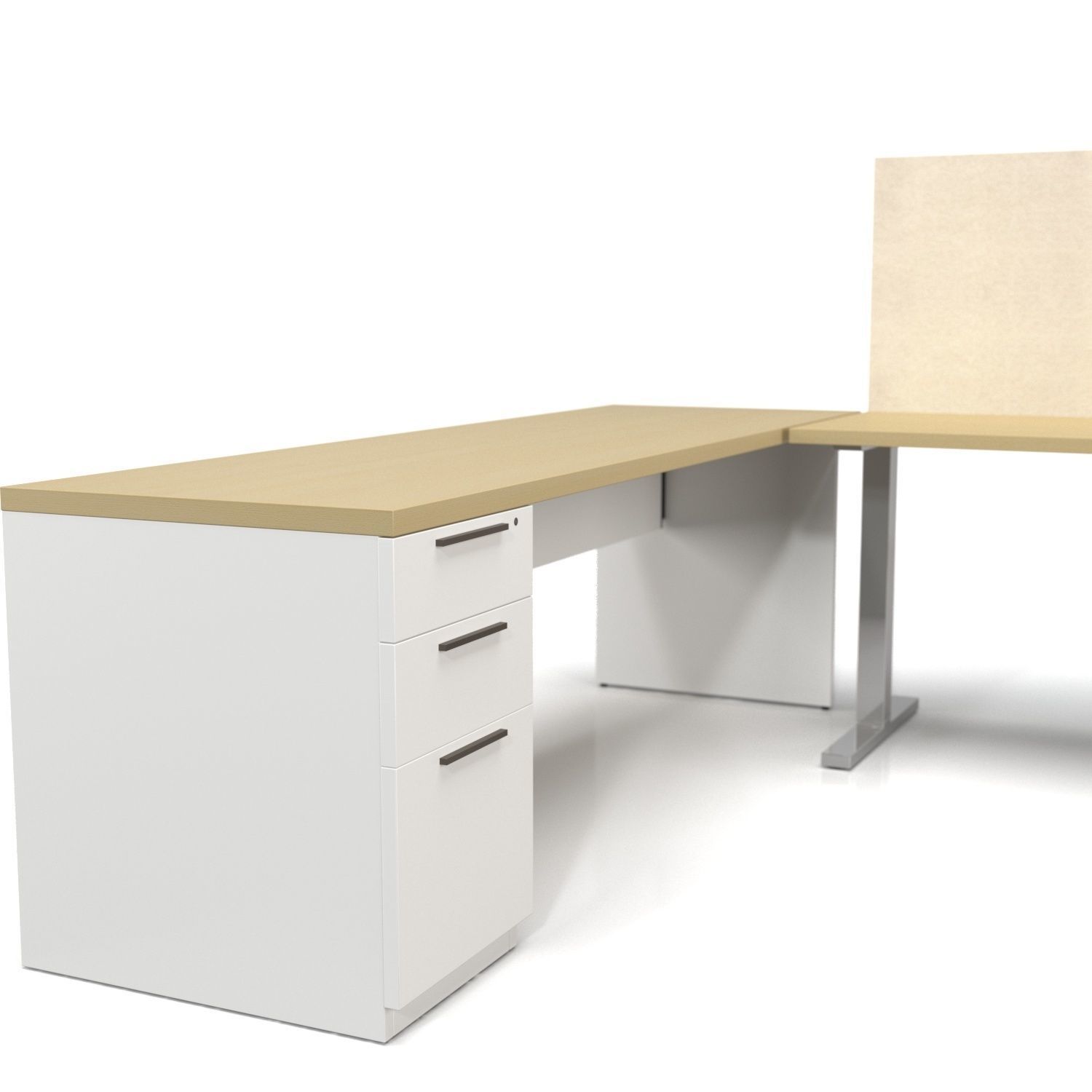 L Shape Adjustable Office Desk And Table PBR 3D model_3