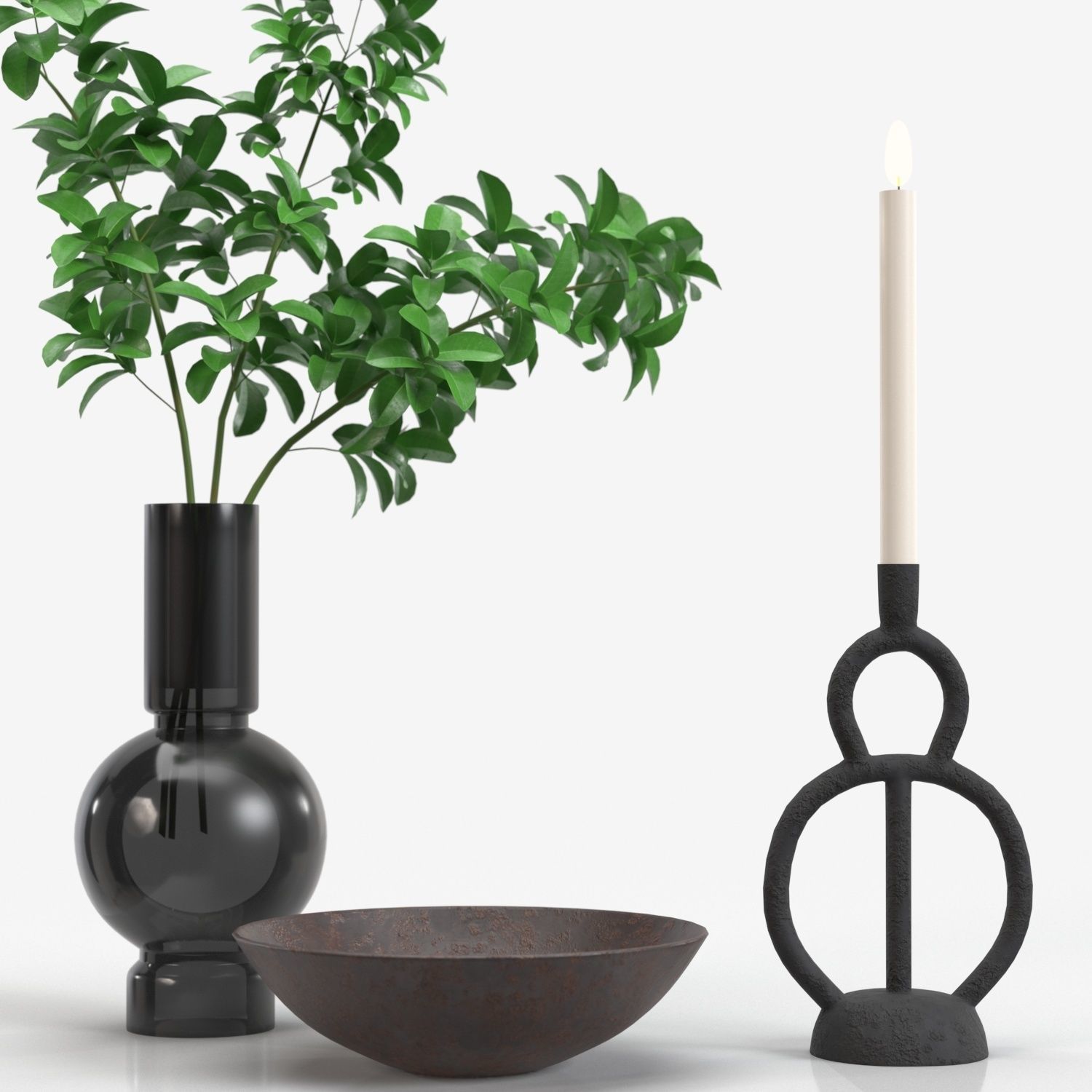 Vera Smoke Glass Bubble Vase With Other PBR 3D model_3