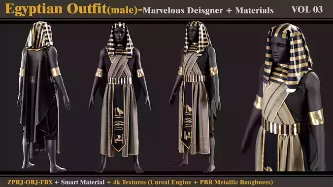 Egyptian Outfit-MD-Clo3d - Smart Material -Textures -OBJ - FBX