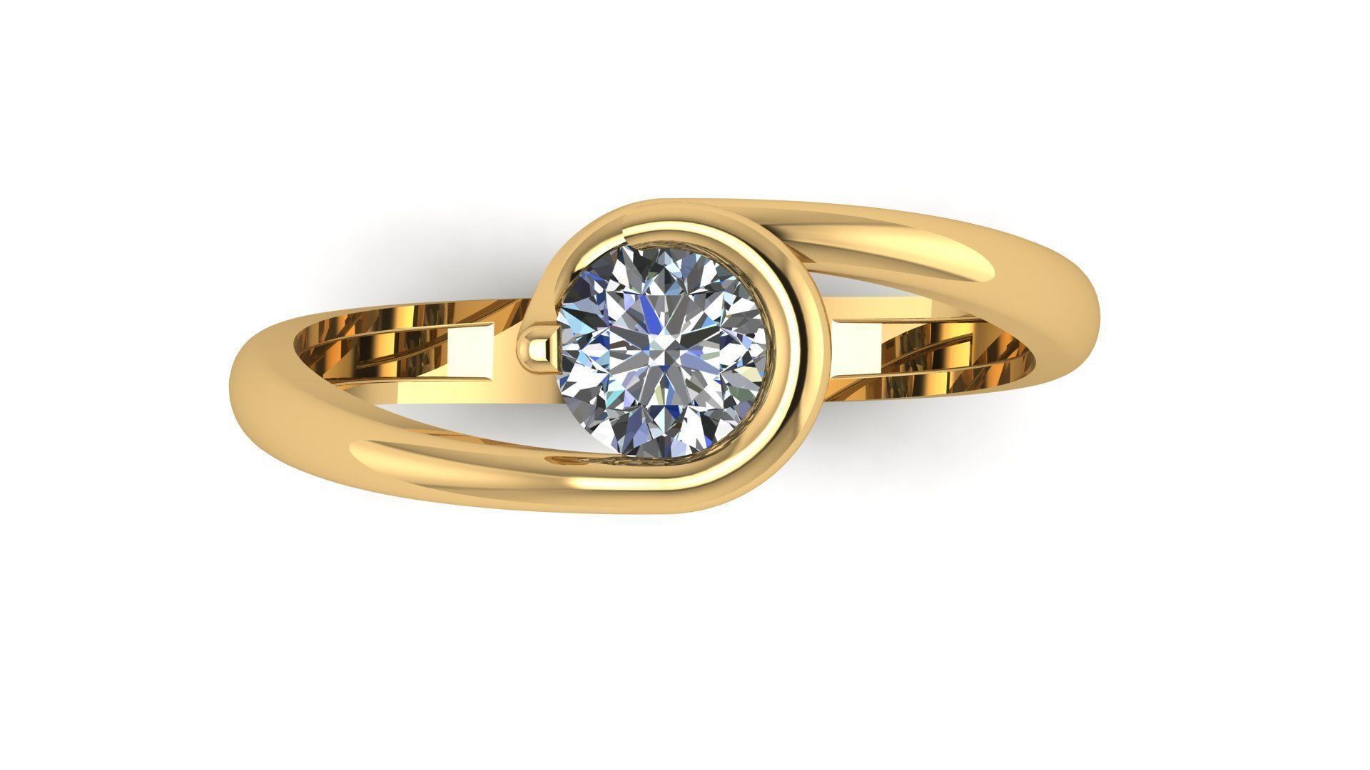 Solitaire Engagement Ring Round Gem 5 mm 3D print model_4