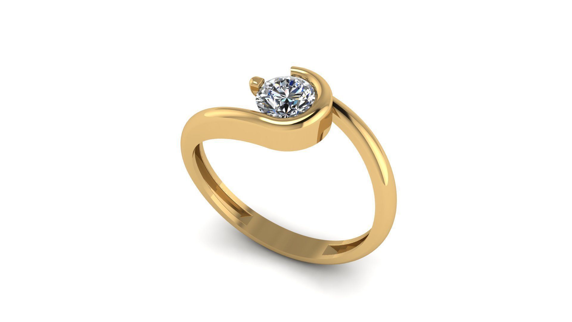Solitaire Engagement Ring Round Gem 5 mm 3D print model_1