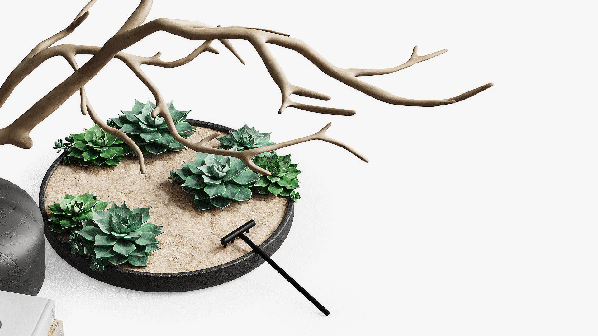 Decorative set with a Japanese mini-garden 3D model_4