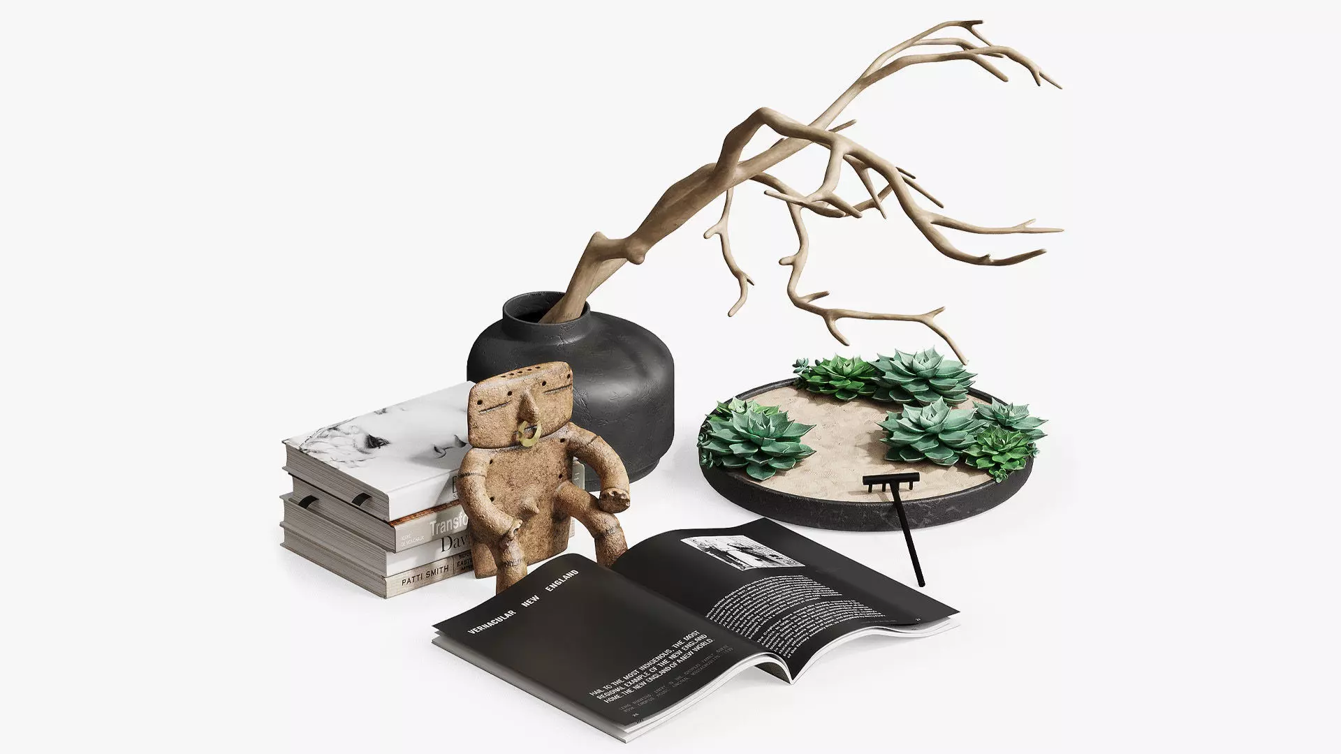 Decorative set with a Japanese mini-garden 3D model_0