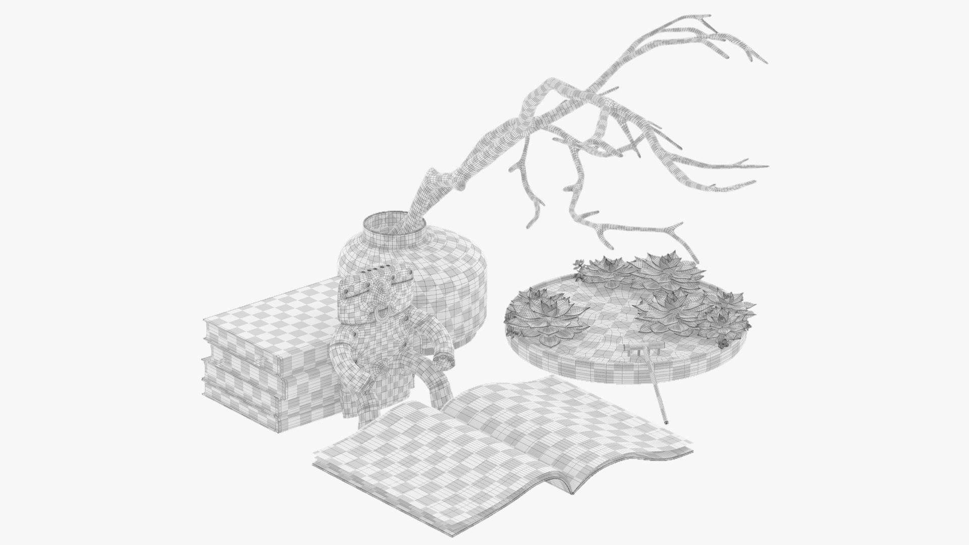 Decorative set with a Japanese mini-garden 3D model_5