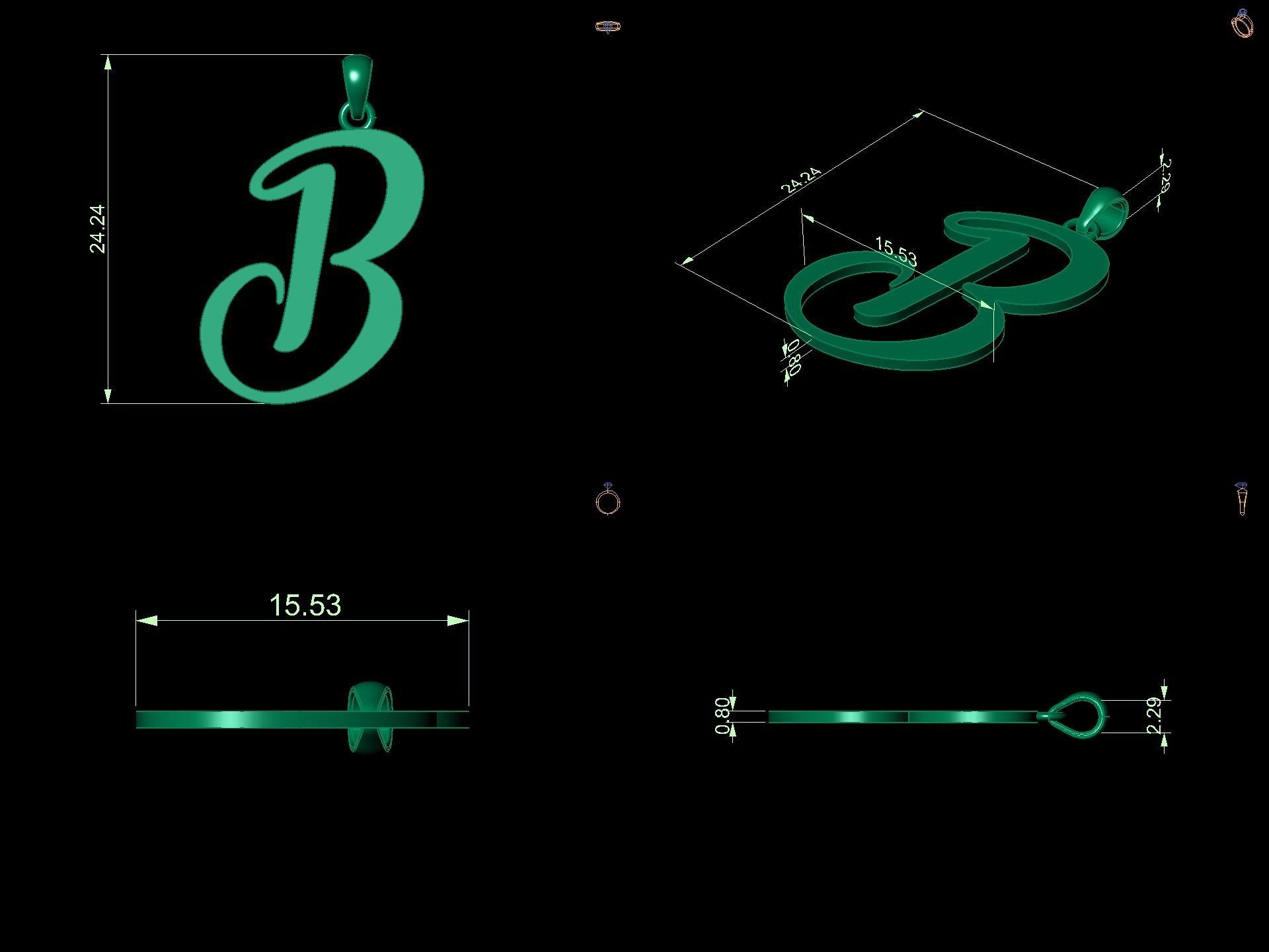 Amarillo Initial Pendant Letter B 3D print model_11