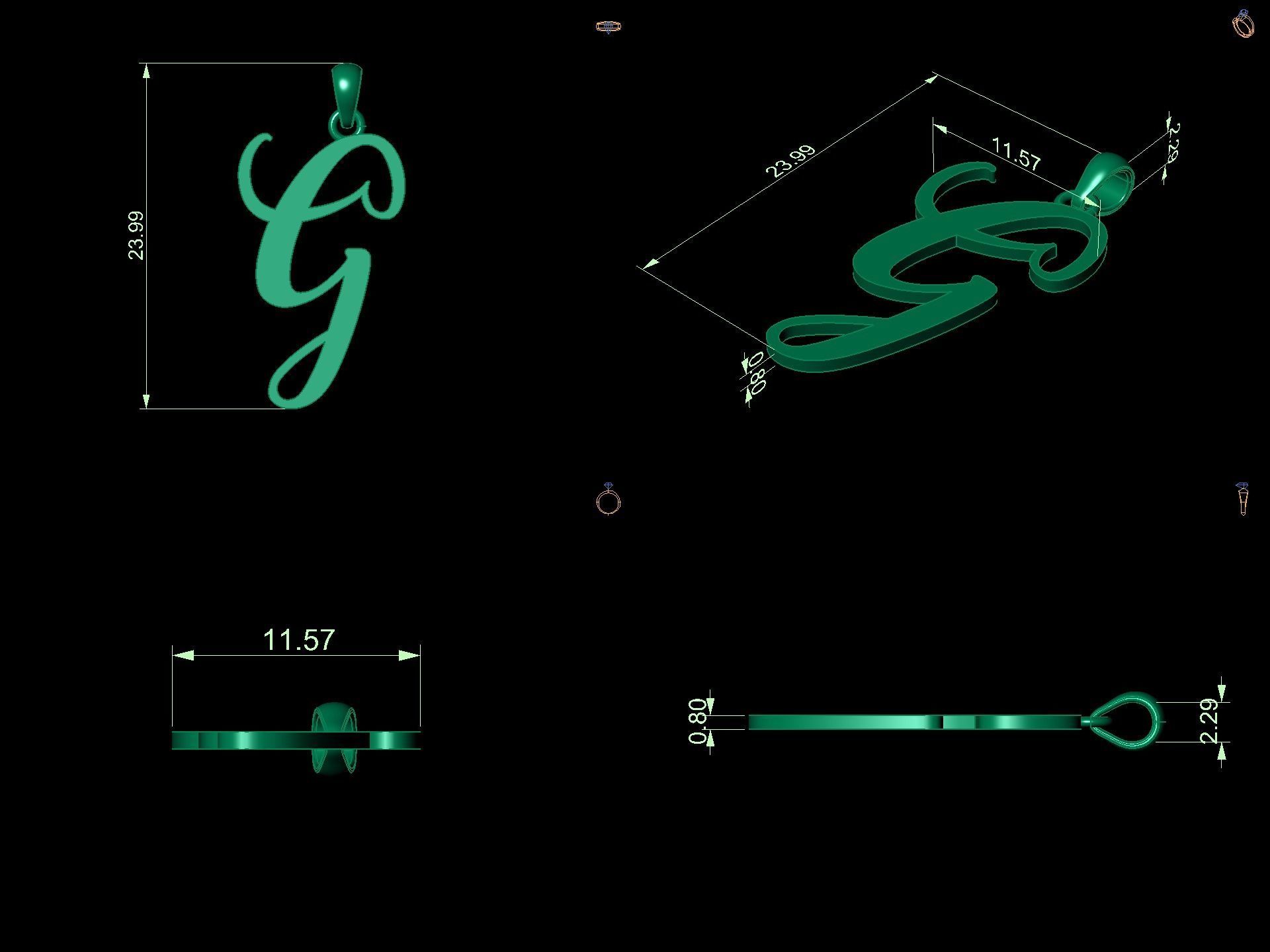 Amarillo Initial Pendant Letter G 3D print model_11