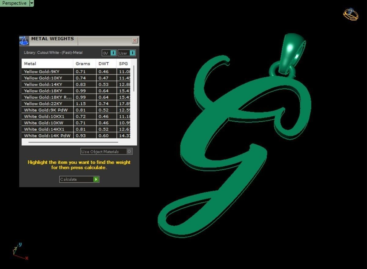 Amarillo Initial Pendant Letter G 3D print model_3