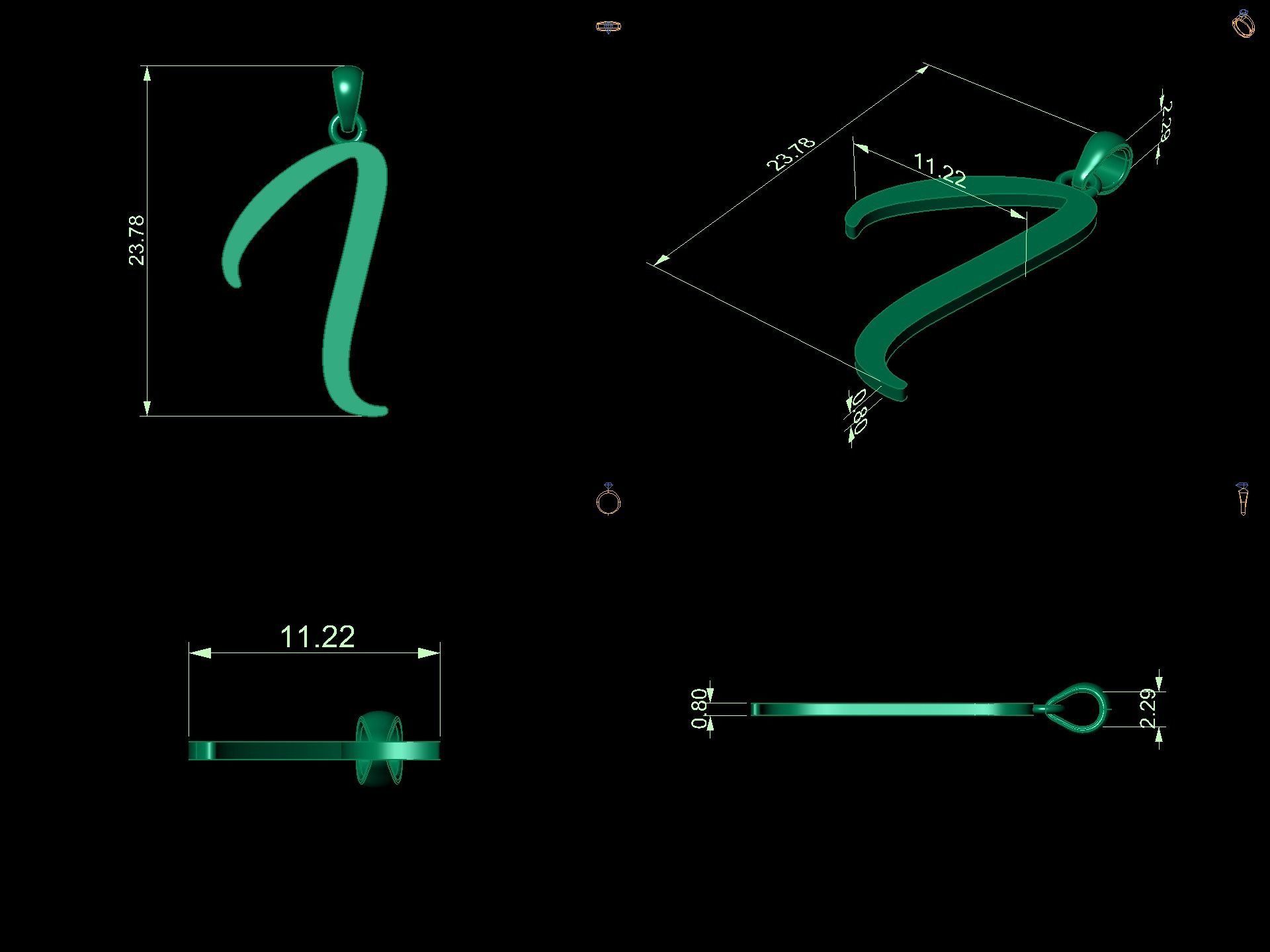 Amarillo Initial Pendant Letter i 3D print model_11