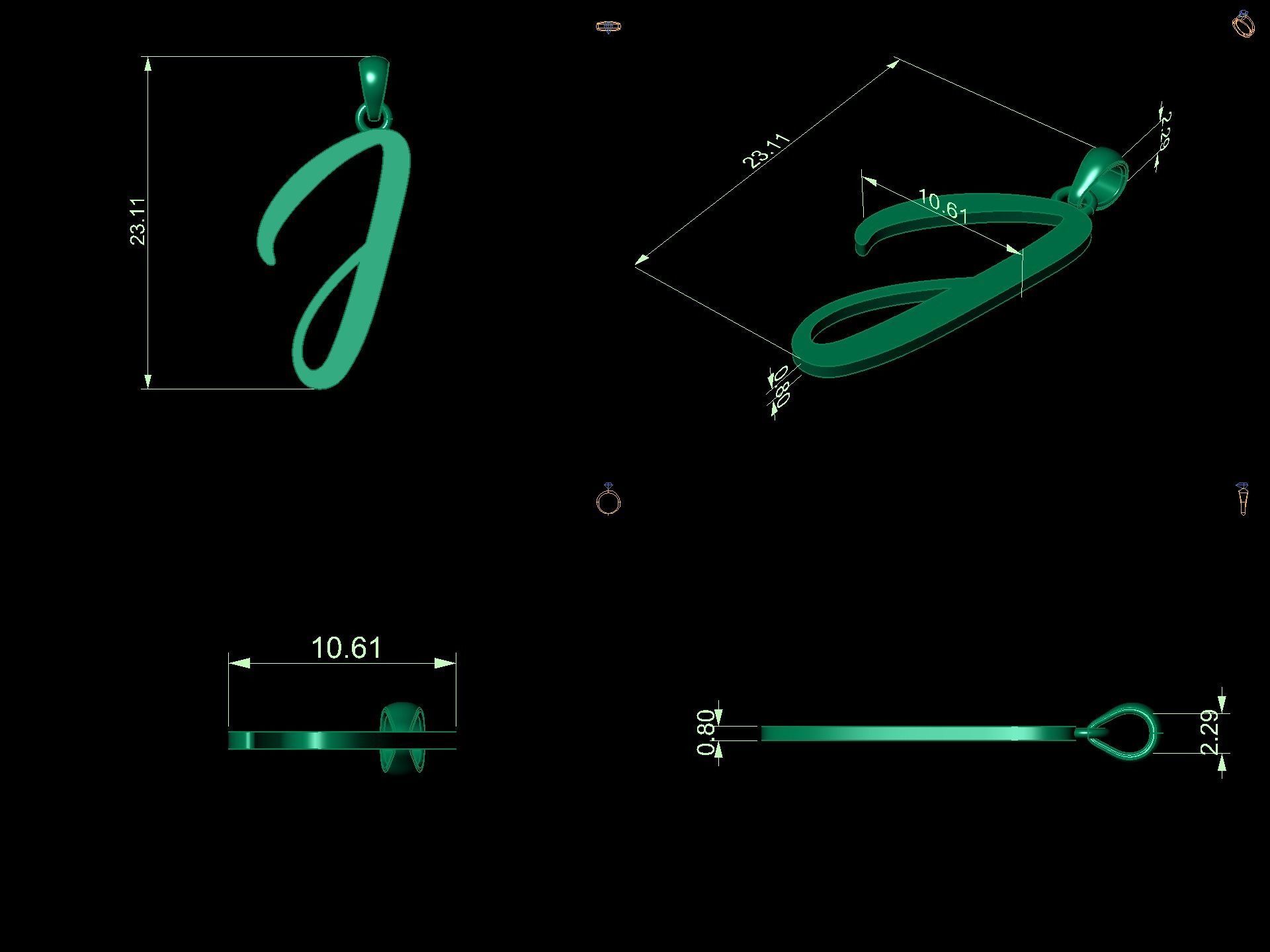 Amarillo Initial Pendant Letter J 3D print model_11