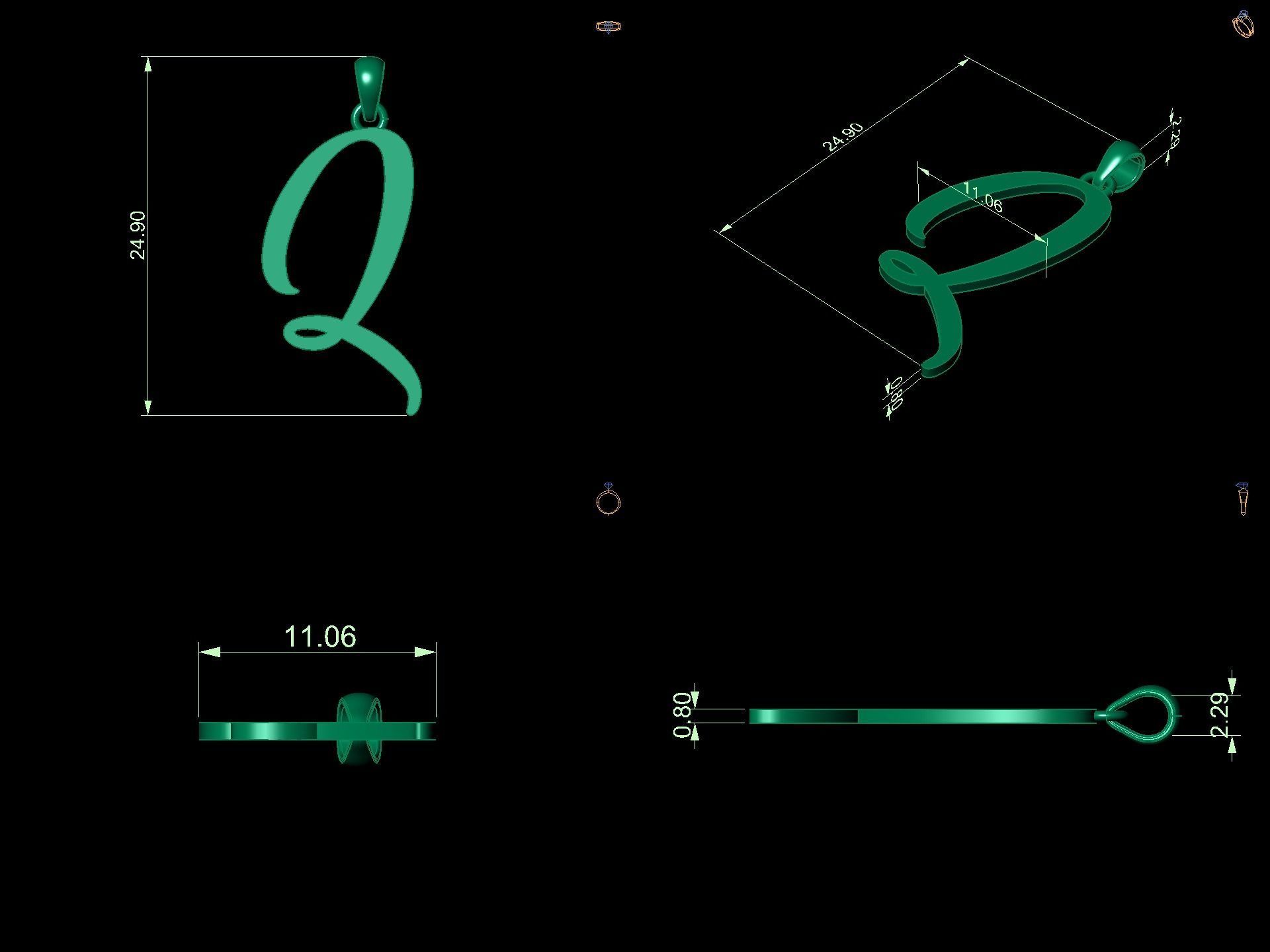 Amarillo Initial Pendant Letter Q 3D print model_11