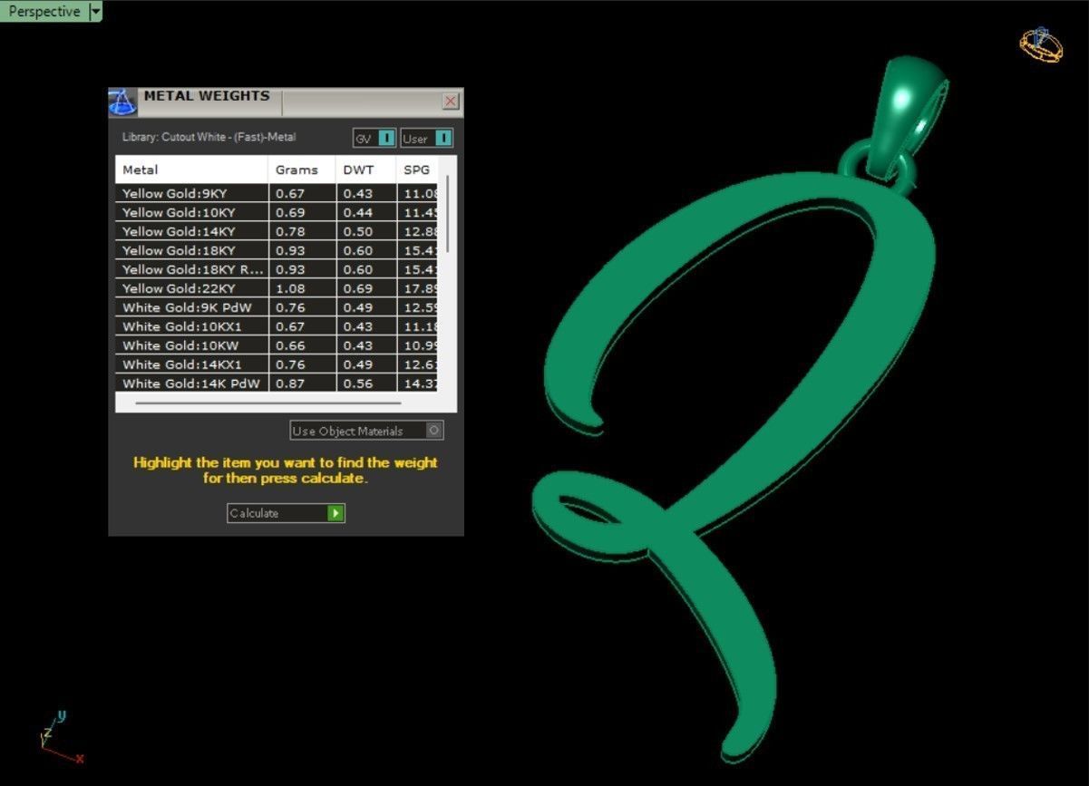 Amarillo Initial Pendant Letter Q 3D print model_3